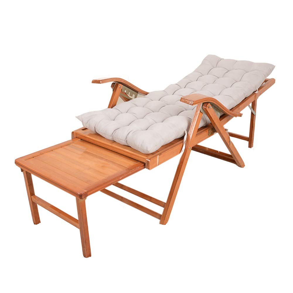 **Solid Wood Folding Garden Lounger with Back Cushion - 5-Speed Adjustable Deck Chair, Outdoor Sunlounger for Patio, Poolside & Backyard Relaxation (Gray)**