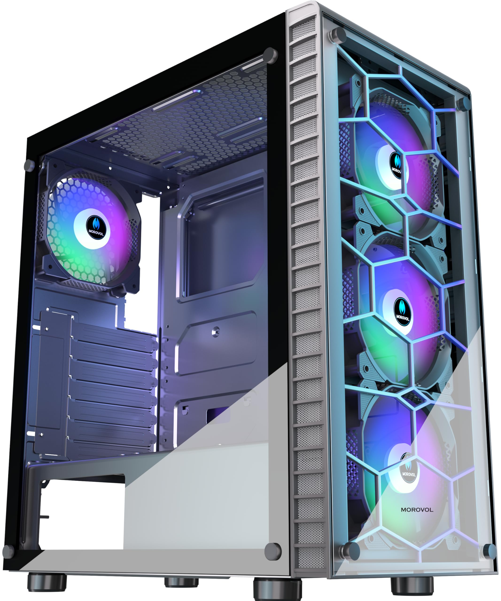 ATX Gaming PC Case with 4 Pre-Installed RGB Fans (Fixed Color), USB 3.0 Ports & Tempered Glass Mid Tower Design in Black - R7 Model - Perfect for Gaming Rigs, Streaming Setups & High-Performance Computers