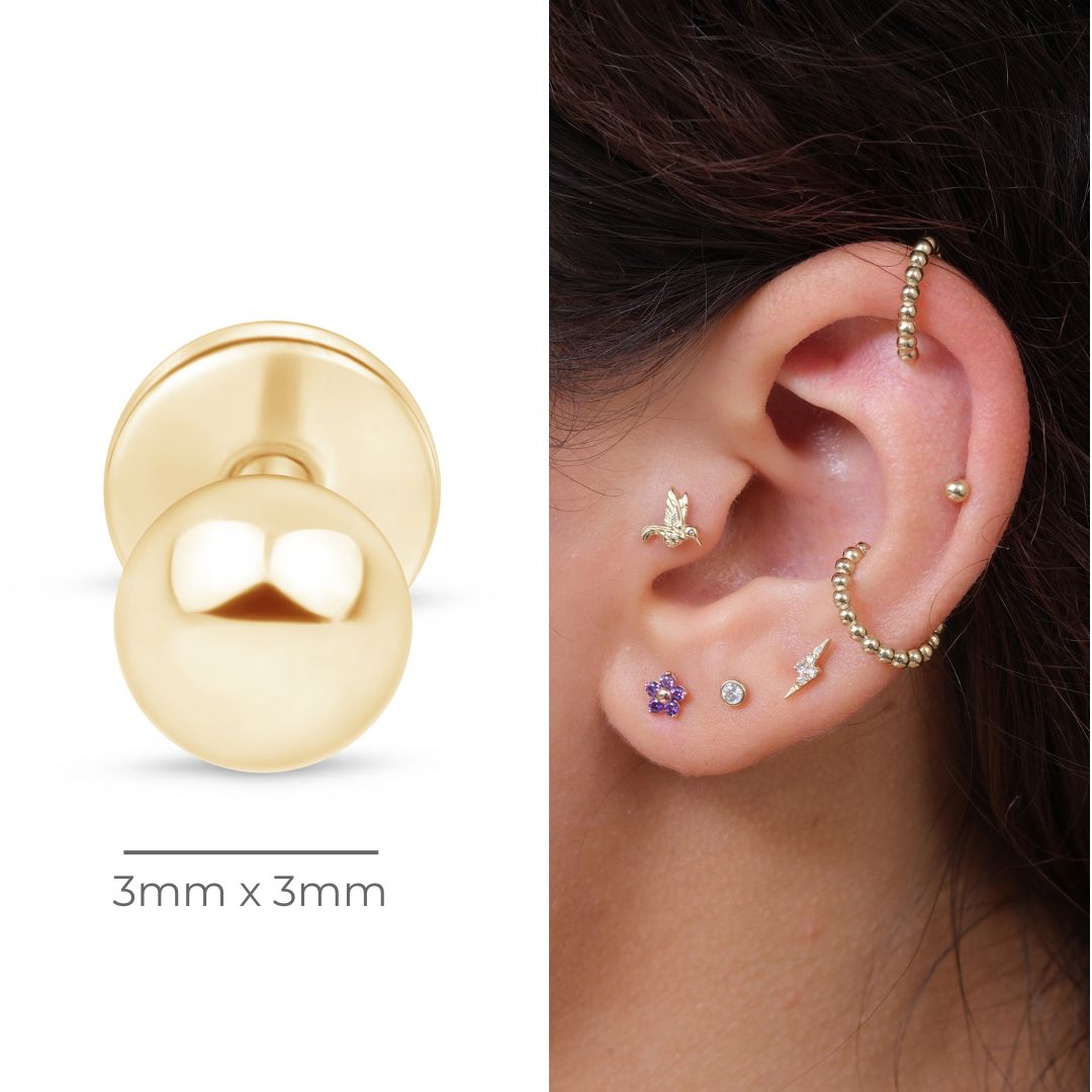 14K Solid Yellow Gold Ball Flat Back Stud Earrings - Hypoallergenic & Tarnish-Free for Sensitive Ears | Perfect for Everyday Wear, Gifts & Special Occasions