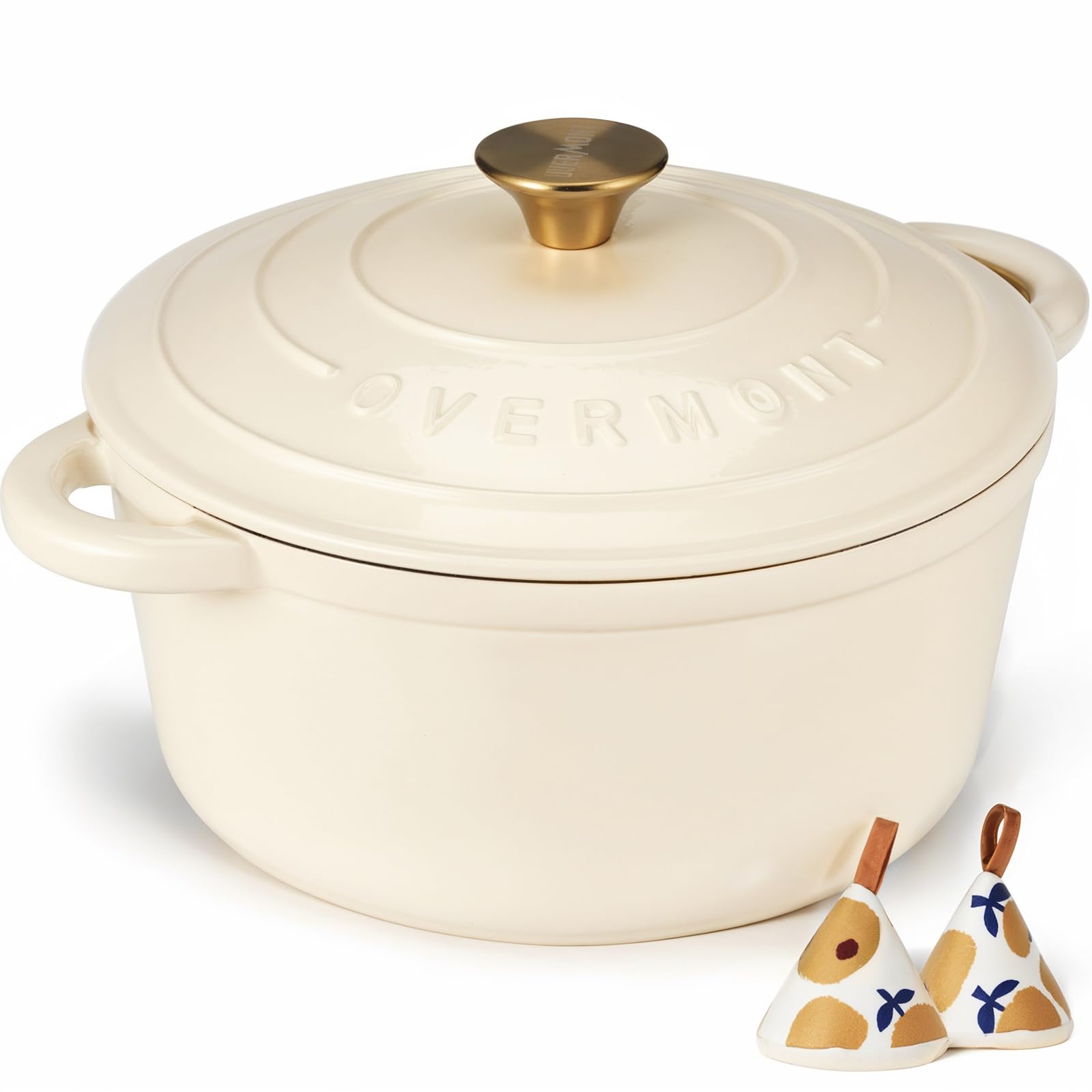 Overmont Enameled Cast Iron Dutch Oven with Lid - 6.5QT Heavy Duty Enameled Cookware Pot for Braising, Stewing, Roasting & Baking - Includes Free Cookbook & Heat-Resistant Cotton Caps - Perfect for Soups, Stews, Bread Baking & Camping Cooking