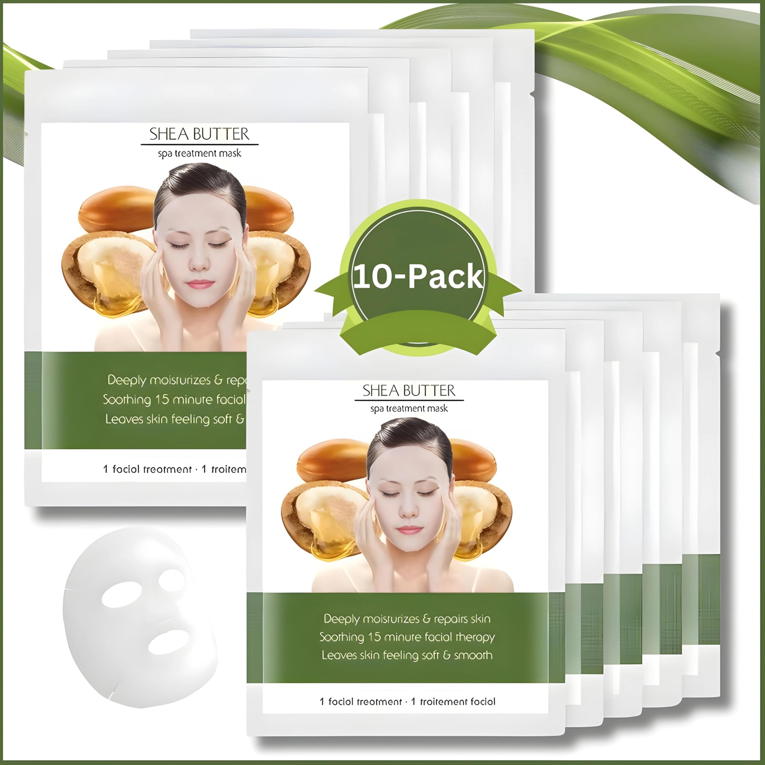 Pure Shea Butter Facial Sheet Mask - Deep Hydration & Moisturizing Korean Skincare for Dry Skin | Vegan & Cruelty-Free (10 Sheets) | Perfect for Daily Use, Spa Nights & Travel Skincare Routine
