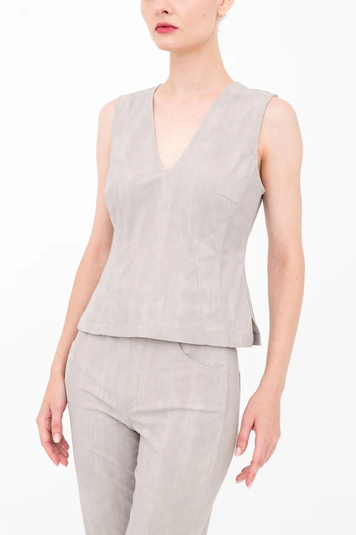 Bailee Double V Neck Jean Tank Top for Women - Ash Grey | Casual Summer Outfit, Layering Essential, Streetwear Fashion