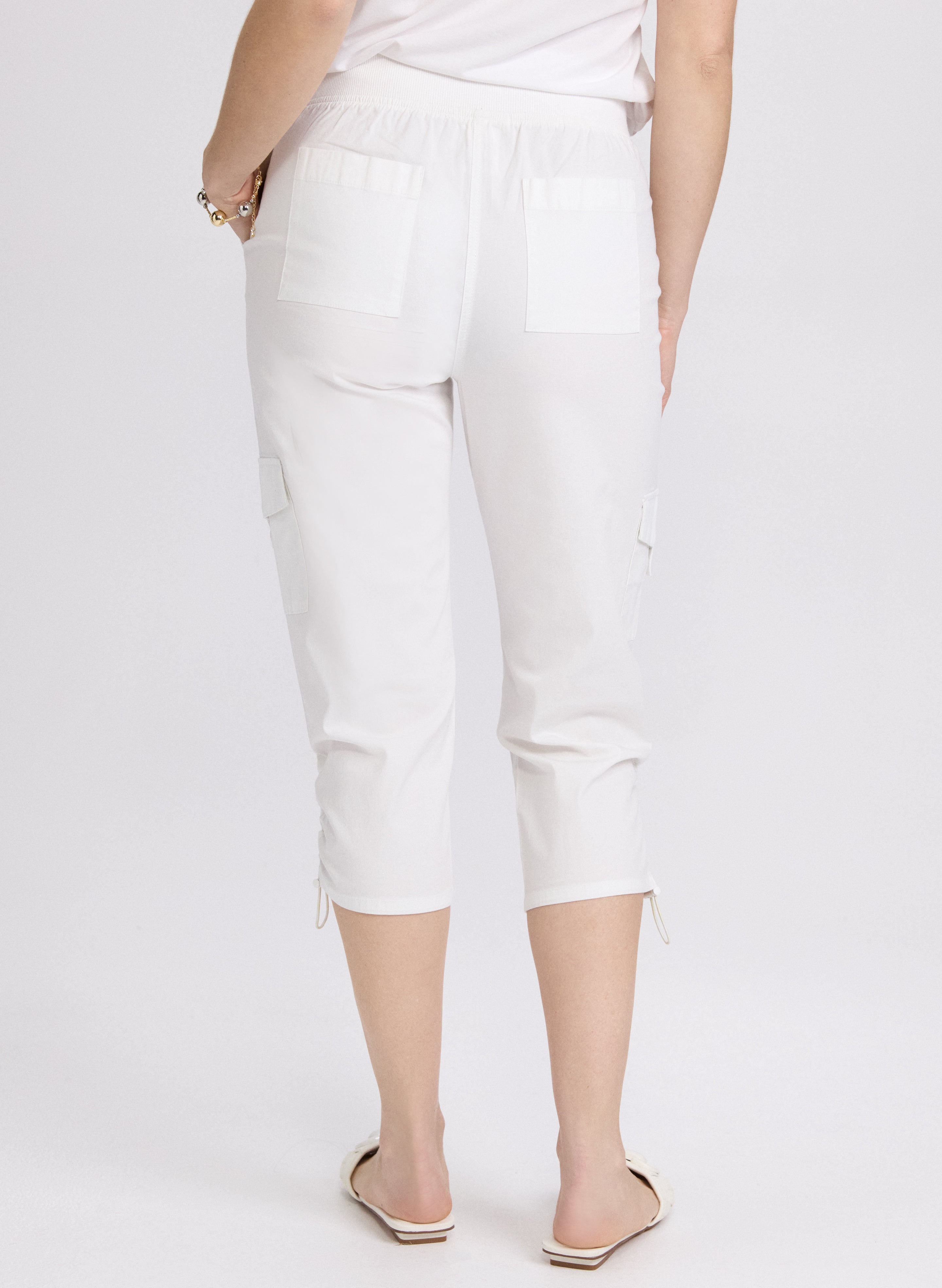 Women's High Waist Cropped Drawstring Hem Cargo Pants - Casual Streetwear for Outdoor Hiking & Travel