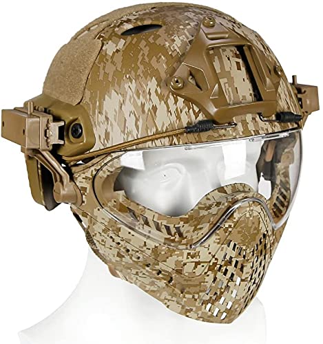 PJ Tactical Fast Helmet - Military Grade Full Face Protection for Airsoft, Paintball & Tactical Training | Detachable Face Shield & Goggles Included | Ideal for Outdoor Sports, Combat Simulation & Safety Gear Enthusiasts
