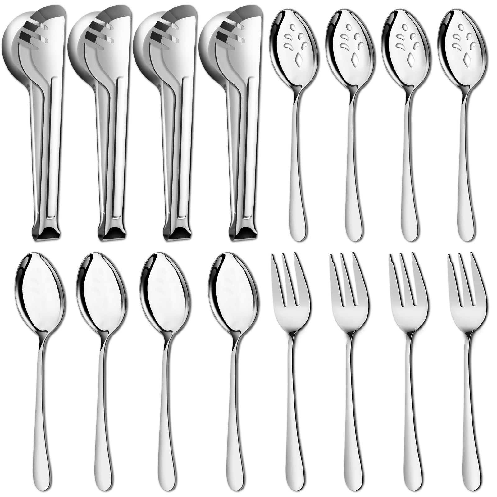 Premium 16-Piece Stainless Steel Serving Utensil Set - Includes Serving Spoons, Slotted Spoons, Forks & Tongs - Perfect for Parties, Buffets, Banquets & Catering Events - Durable & Elegant Kitchen Tools for Entertaining