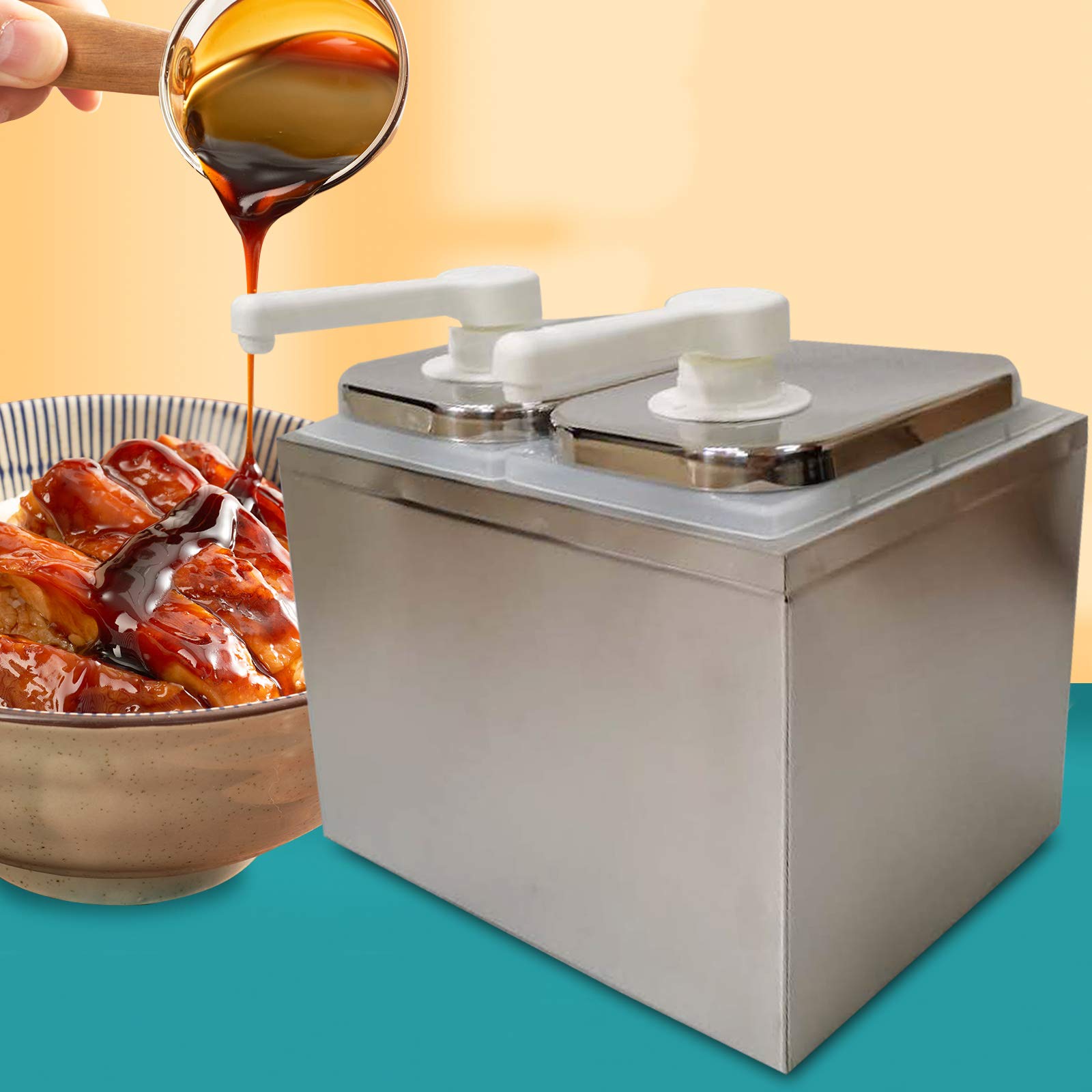 Commercial Stainless Steel Condiment Pump Station - 2-Bucket Sauce Dispenser for Salad, Jam, Seasoning & More | Perfect for Restaurants, Cafes & Catering Events