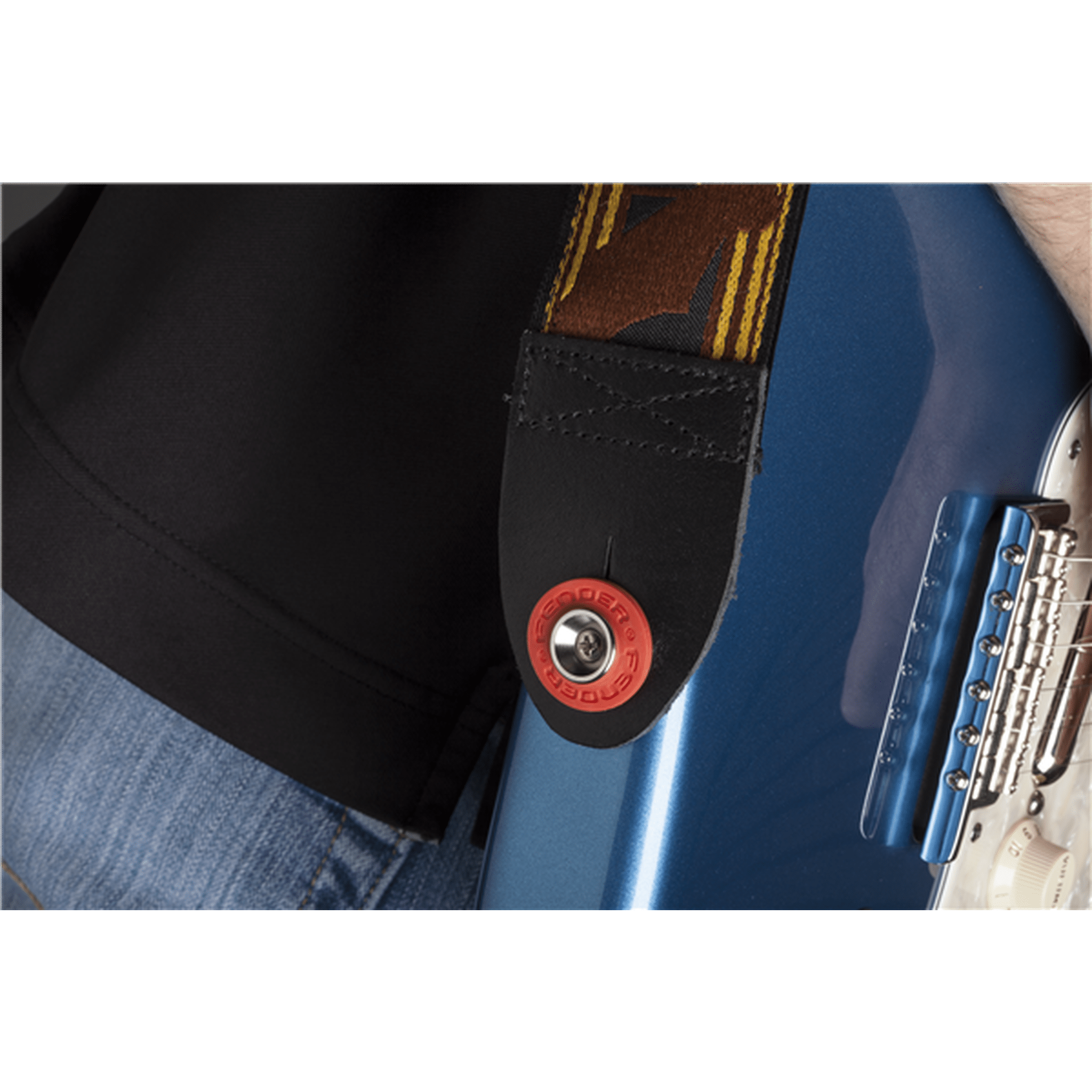 Fender Strap Blocks 4 Pack - Red & Black Guitar Strap Locks for Secure Playing | Perfect for Electric & Acoustic Guitars, Bass, and Live Performances