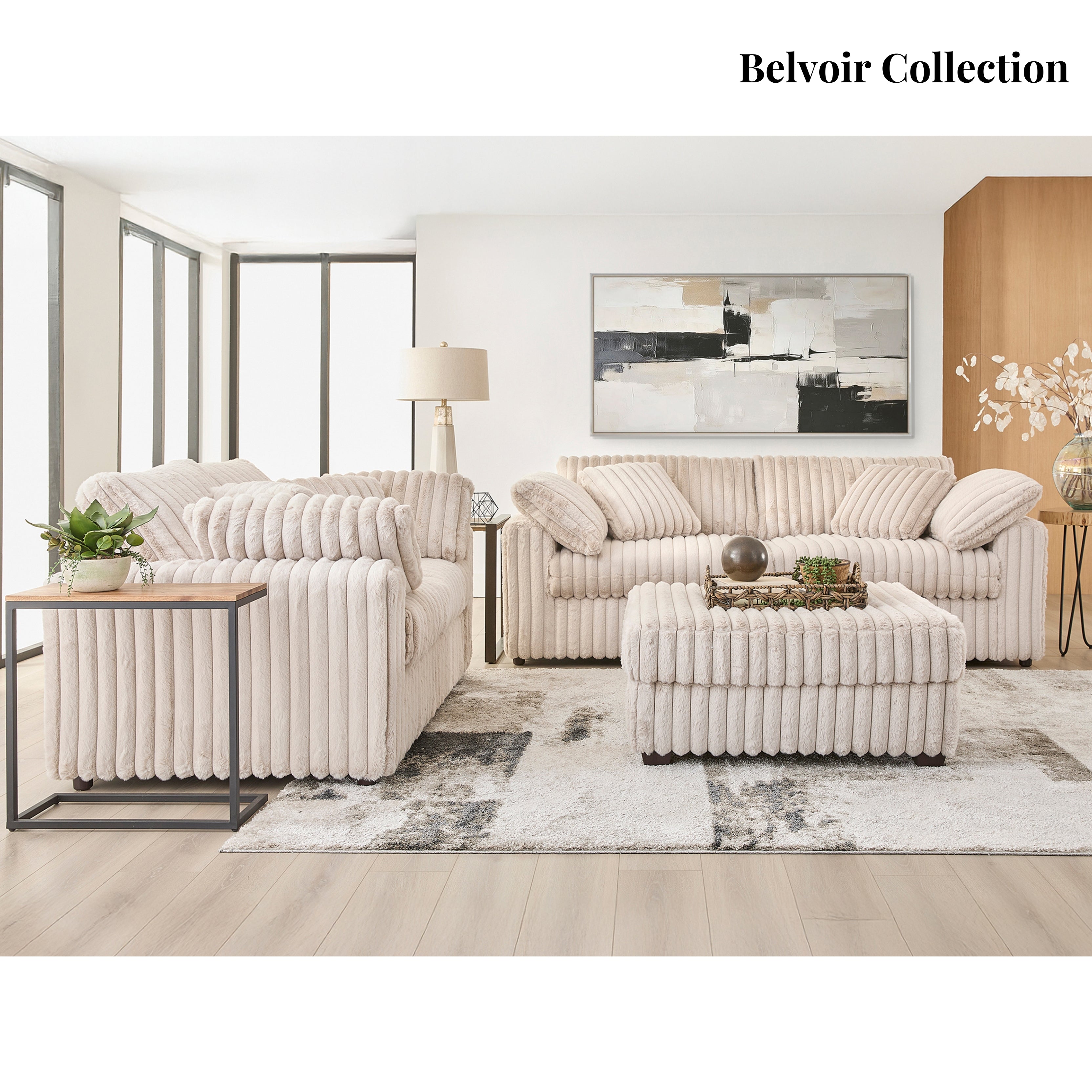 Roundhill Furniture Belvoir Upholstered Stationary Loveseat - Soft Fabric Sofa for Living Room, Small Space & Apartment | Comfortable Two-Seater Couch for Home Decor
