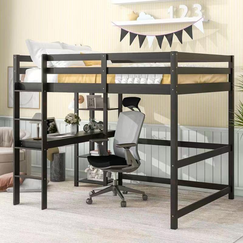 **Solid Pine Wood Full Loft Bed with Desk & Storage Shelf - Sturdy Espresso Loft Bed for Kids & Teens - No Box Spring Needed - Perfect for Small Bedrooms & Dorm Rooms**