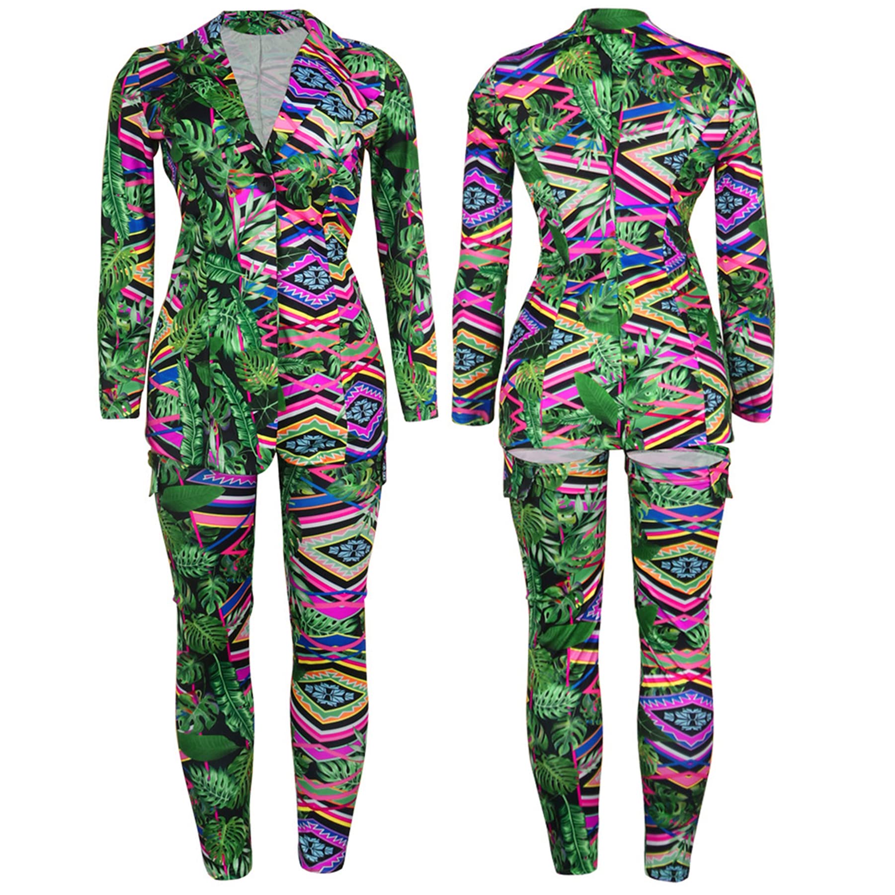 Sexy Women's 2-Piece Outfit Set - Open Front Blazer Jacket with Thigh-High Stockings & Leggings | Office Wear, Night Out, Cosplay Costume