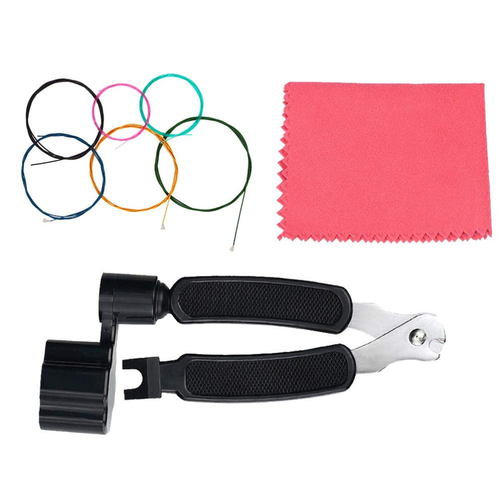 Milisten Guitar Maintenance Kit - 1 Set Includes Cleaning Cloth, Restringing Tools, Bridge Pin Puller & Plastic Needles (15pcs) - Perfect for Guitar Care, String Replacement & Instrument Maintenance
