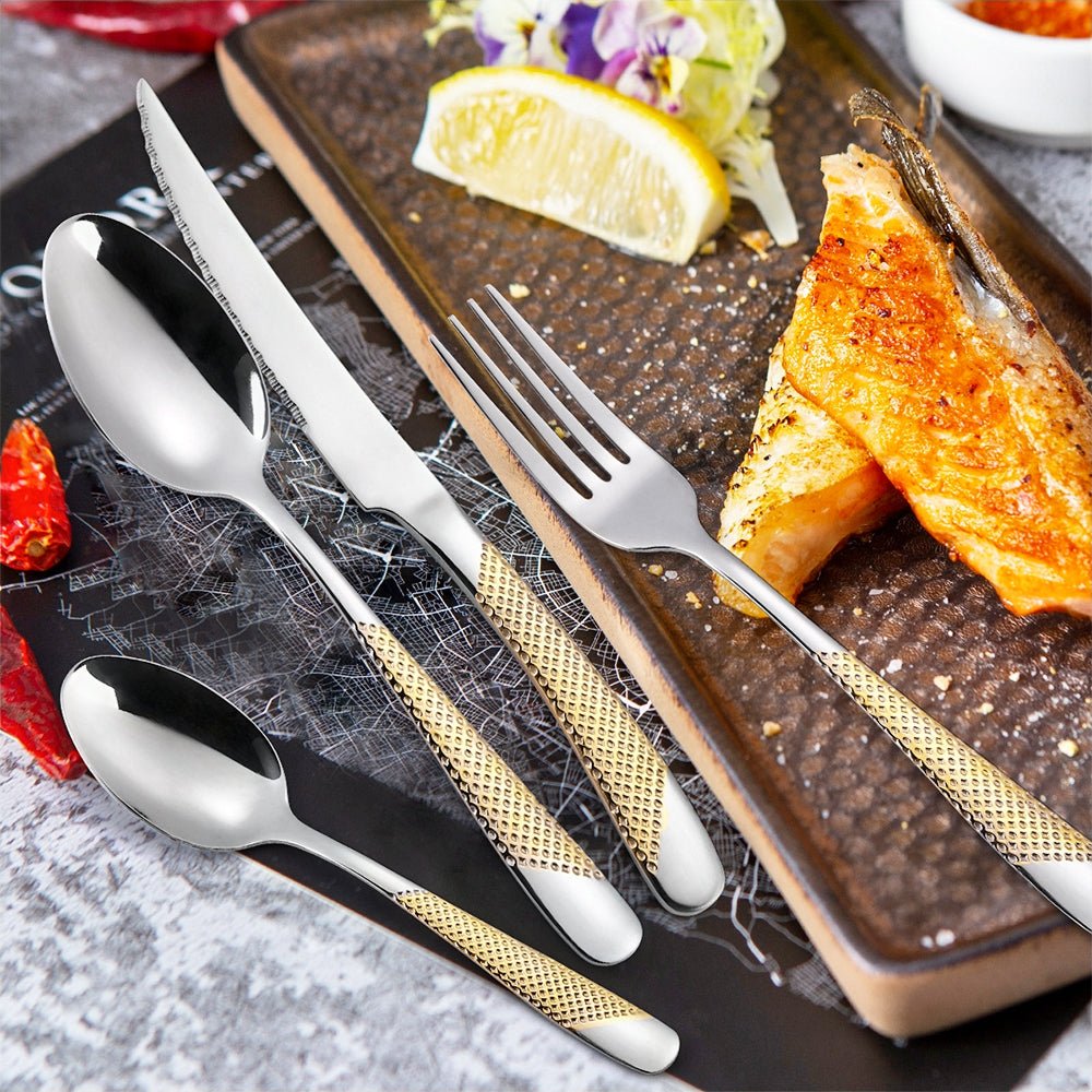 Luxury Casa Milano Gold Dropwater Flatware Set - 24-Piece Stainless Steel Flatware for Fine Dining, Wedding Gifts & Formal Occasions