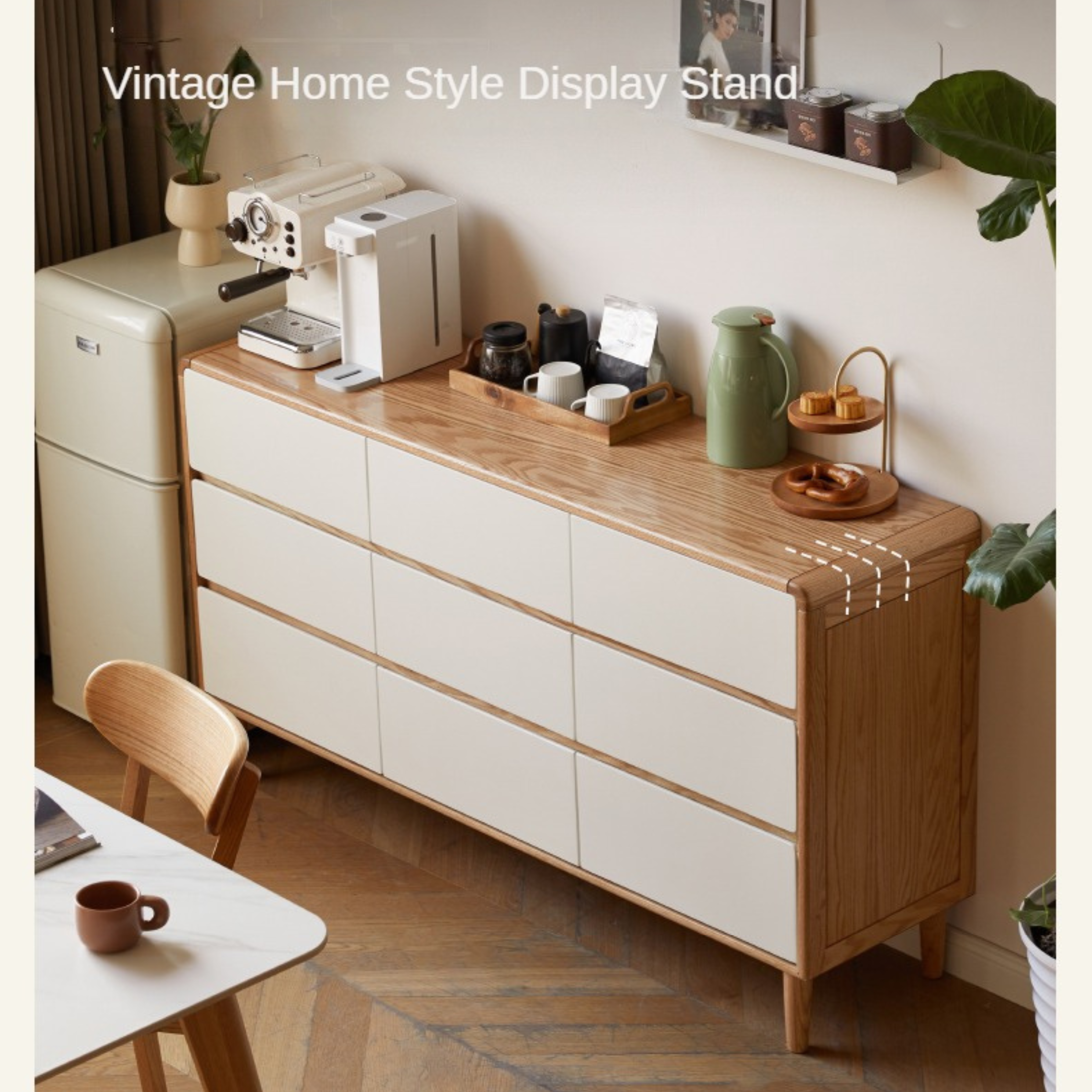Oak Solid Wood Modern Nine Drawer Cabinet - Stylish Storage Solution for Bedroom, Living Room & Office Organization