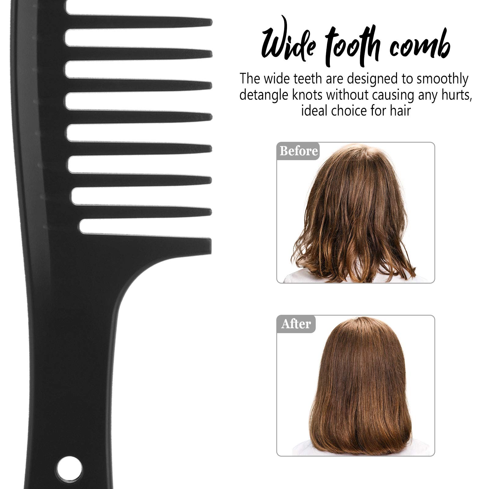 Patelai 3-Piece Wide Tooth Detangling Comb Set - Carbon Fiber Anti-Static Heat Resistant Hair Styling Combs for Women with Curly, Straight & Long Hair - Perfect for Salon, Home Hair Care & Travel (Black)