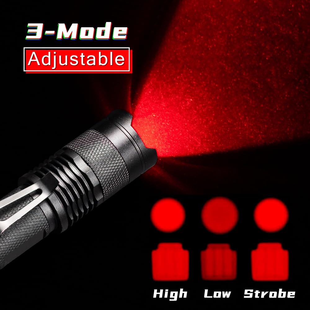 4 Pack Red LED Flashlight with 3 Modes - Perfect for Astronomy, Night Vision, Hunting & Outdoor Adventures | Compact & Durable for Camping, Hiking & Emergency Use