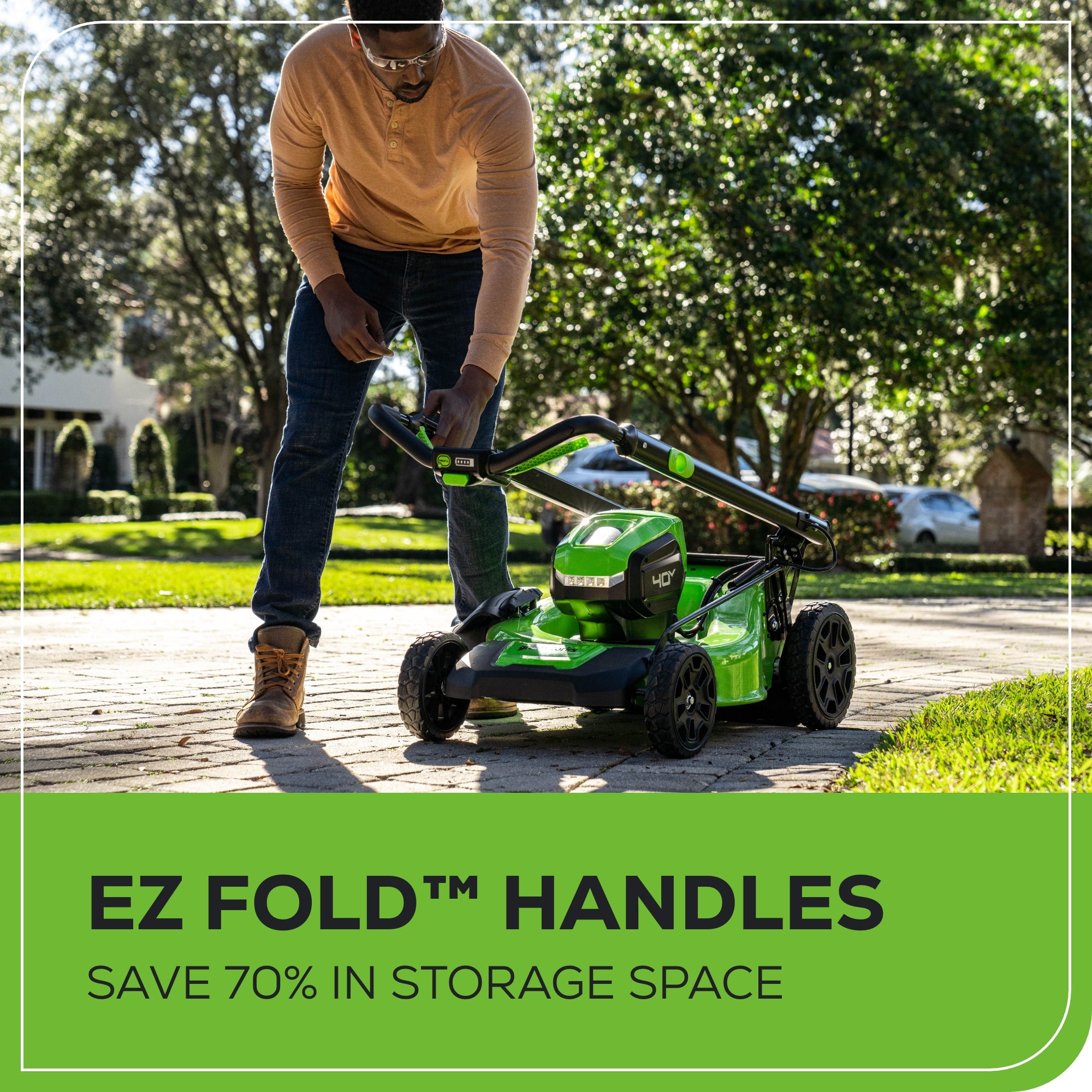 40V 20-Inch Cordless Battery 4-in-1 Push Lawn Mower with 4.0Ah Battery & 2A Fast Charger - Perfect for Small to Medium Yards, Quiet Operation for Residential Areas