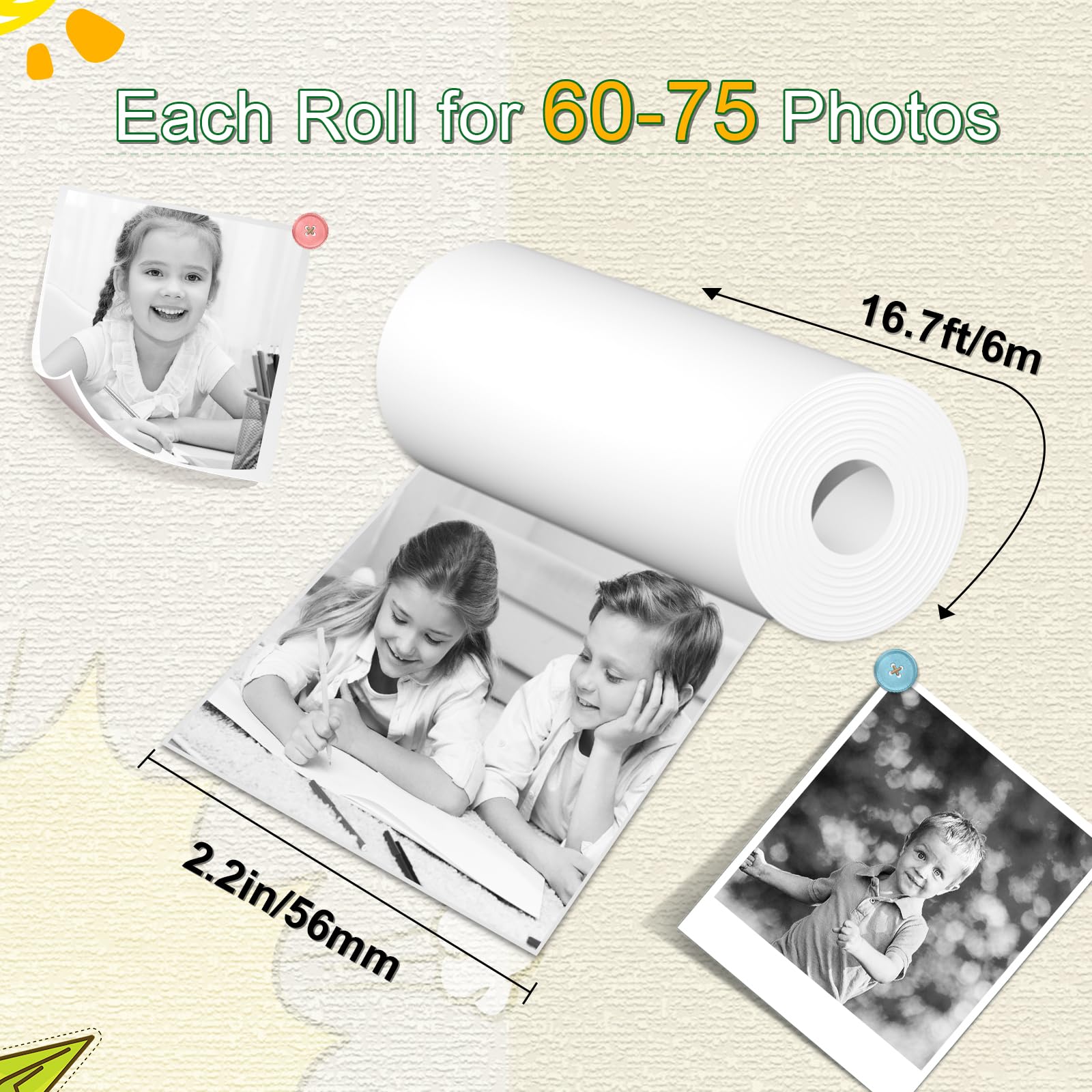 PROGRACE 6 Rolls Thermal Print Paper for Kids Instant Camera - BPA Free Inkless Photo Paper Refill (57x30mm) | Compatible with Most Children's Instant Print Cameras | Perfect for Birthday Parties, Travel & Creative Play