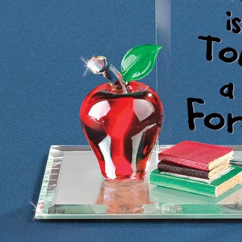 Glass Baron Teacher Apple with Books Figurine - Handcrafted Glass Collectible for Teacher Appreciation Gifts, Classroom Decor & Home Display