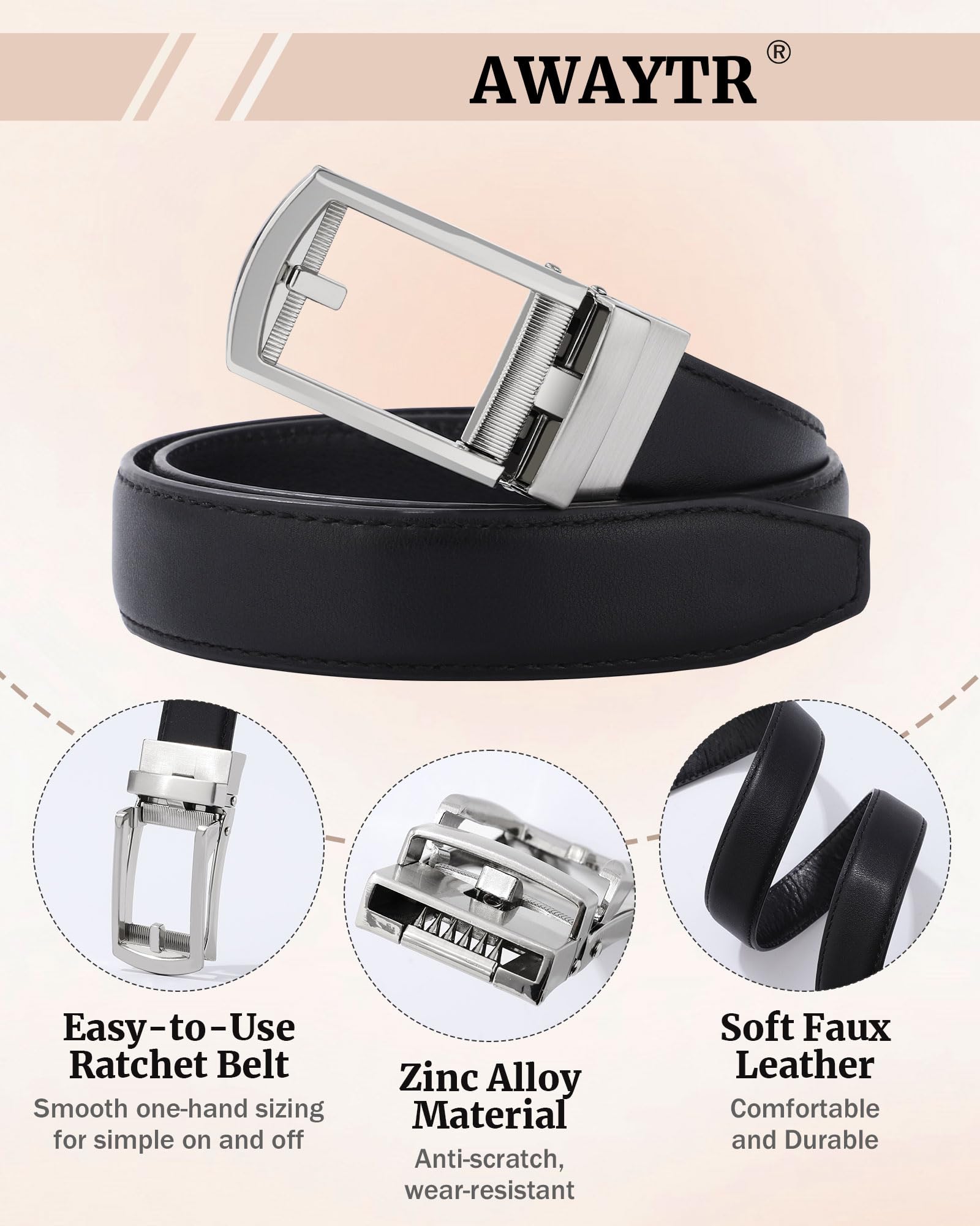 AWAYTR Boys Ratchet Belt for Kids - Adjustable Leather Belts for Dress Pants, Uniform & Jeans | Black & Brown | Perfect for School, Church & Special Occasions
