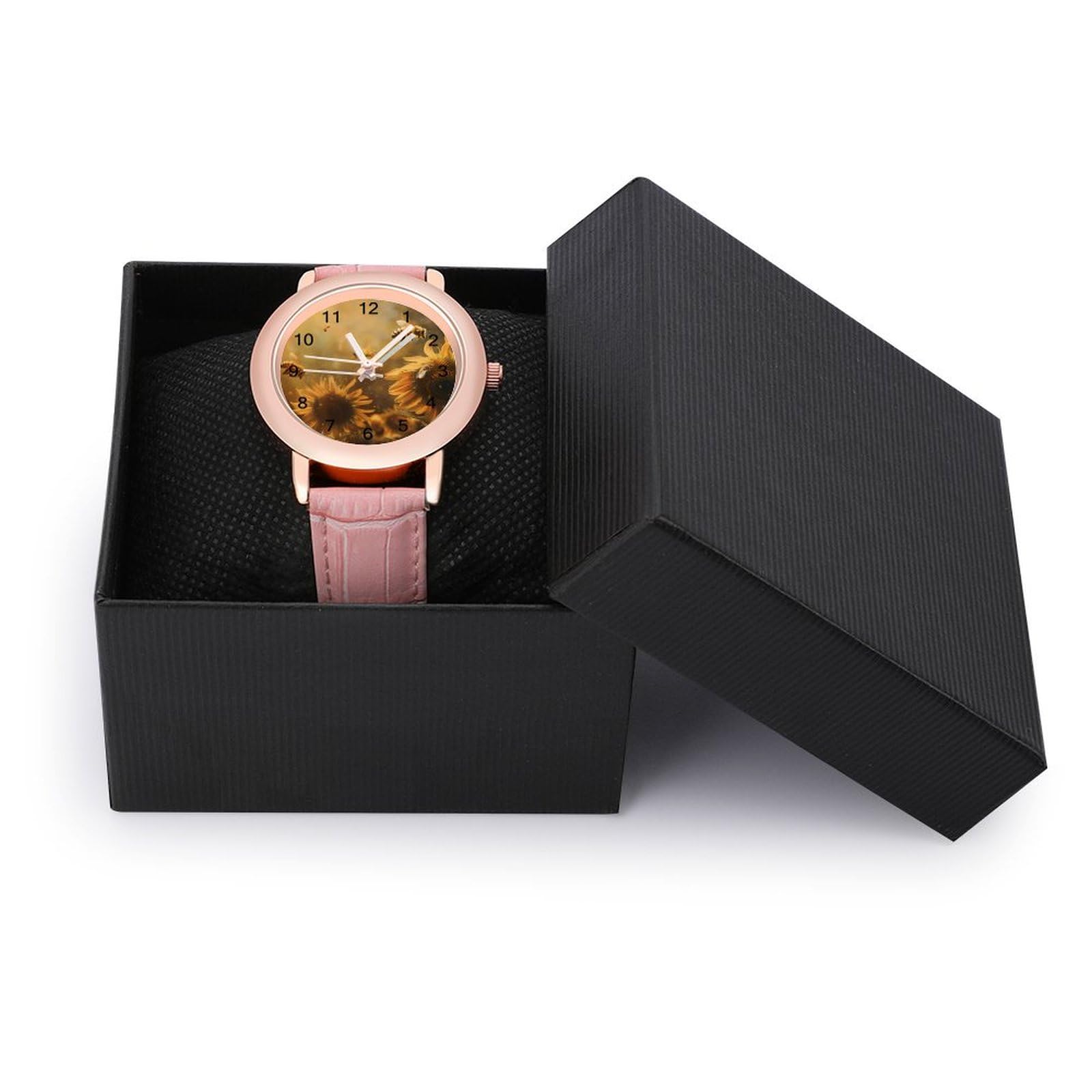 Elegant Honey Bees Flowers Women's Watch - Genuine Leather Strap Classic Quartz Wristwatch for Women - Perfect for Office, Travel & Everyday Wear