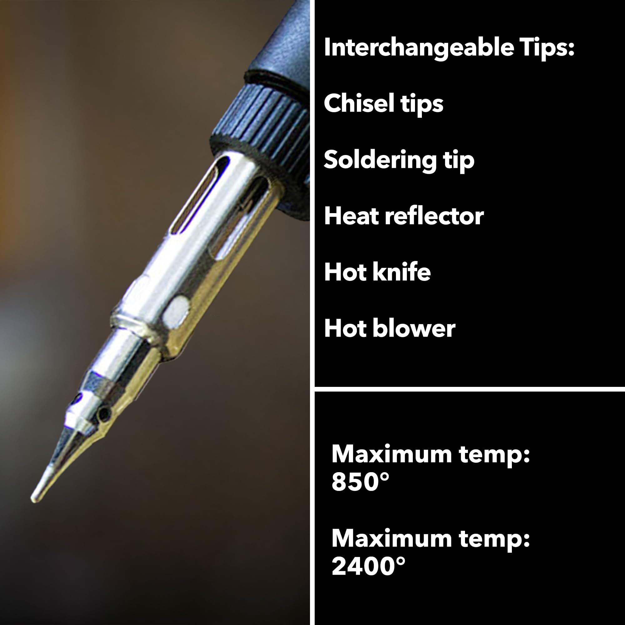 ES-670CK Professional Butane Heat Gun & Soldering Iron Kit with Reflector, Hot Knife, Conical Tip - Dual Use for Crafts & Auto Repair - Piezo Ignition & Refillable Butane Tank - Perfect for DIY Projects, Heat Shrink Tubing, Jewelry Making & Electronics Work