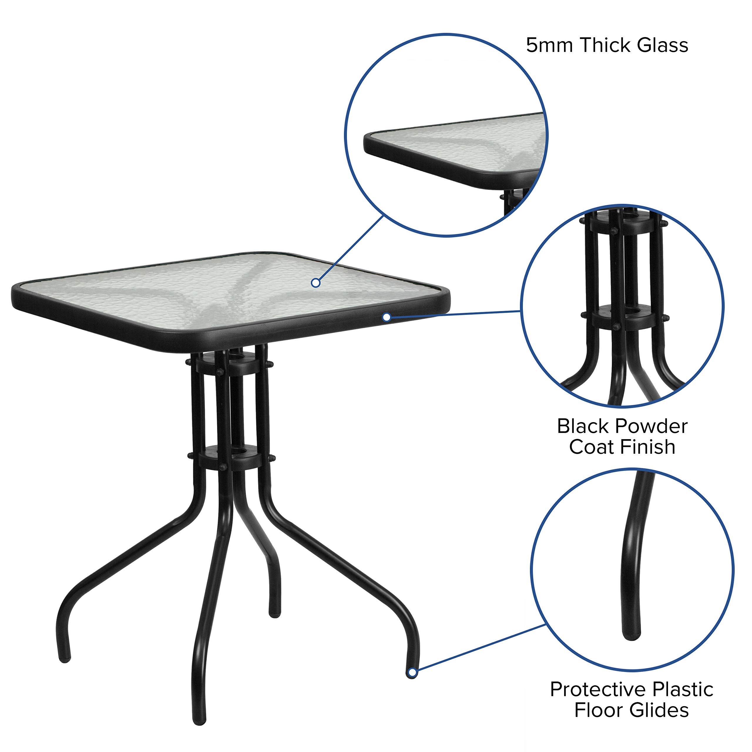 3-Piece Outdoor Patio Dining Set with 2 Black Flex Comfort Stackable Chairs & 23.5