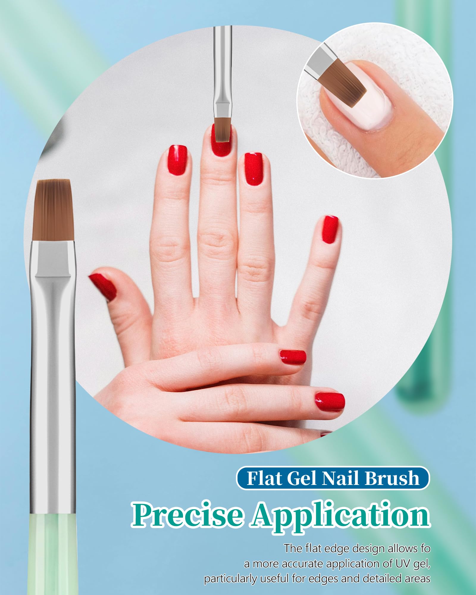 3PCS Nail Polish Clean Up Brush Set - Round, Flat & Angled Acetone Resistant Nail Brushes for OPI Nail Polish Remover, Professional Nail Art Tools for Home Manicure, Salon Use (Emerald Green) - Perfect for DIY Nail Designs, French Tips & Cuticle Cleaning