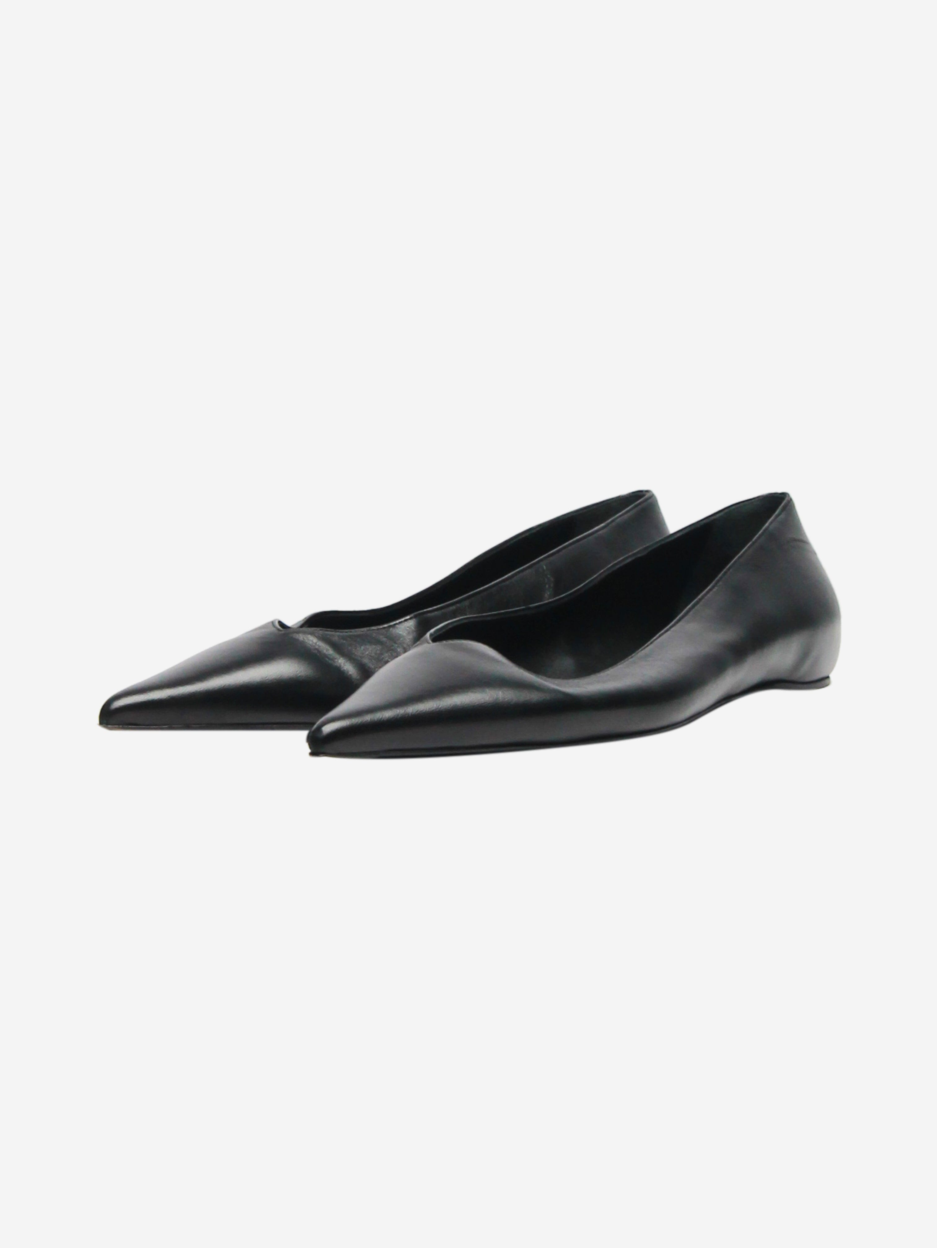 Black Asymmetric Ballerina Flats - Women's Size EU 42 (US 11) Comfortable Pointed Toe Ballet Shoes for Work, Office & Casual Wear