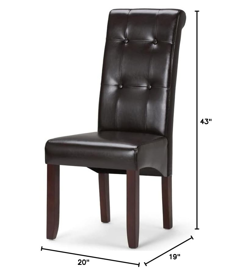 Atlin Designs 2-Piece Dark Brown Faux Leather Dining Chairs Set - Button Tufted Modern Kitchen Chairs with Sturdy Wood Legs - Perfect for Home Dining Room, Restaurant, and Cafe Settings