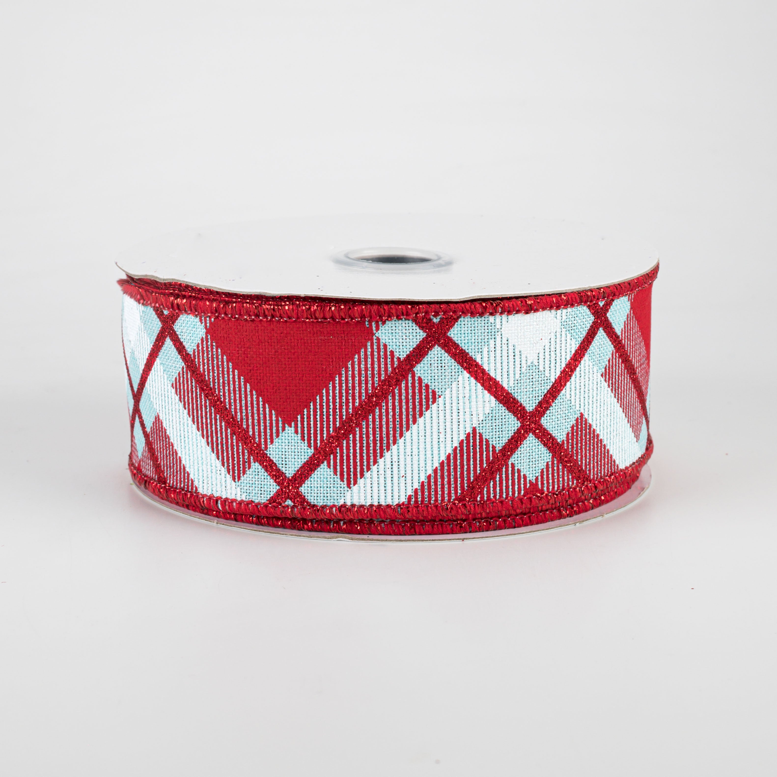 1.5 Inch Glitter Plaid Ribbon - Ice Blue, Red & White Christmas Craft Ribbon (10 Yards) for Gift Wrapping, DIY Decorations, Holiday Bows and Party Favors