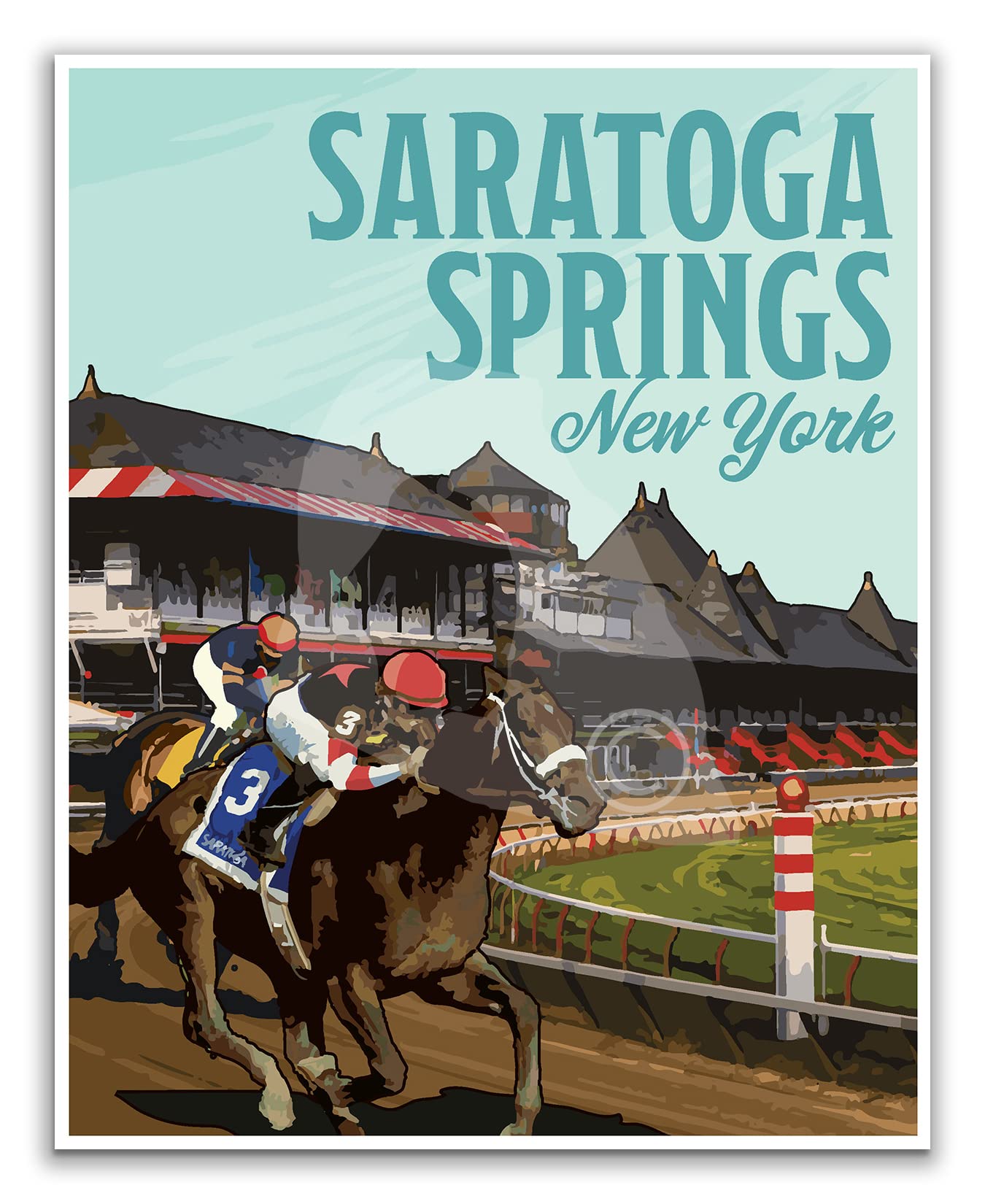Vintage Saratoga Springs Horse Racing Poster & Canvas Art - New York Racing Scene Print - 11x14 Inches Wall Decor for Home, Office & Gifts