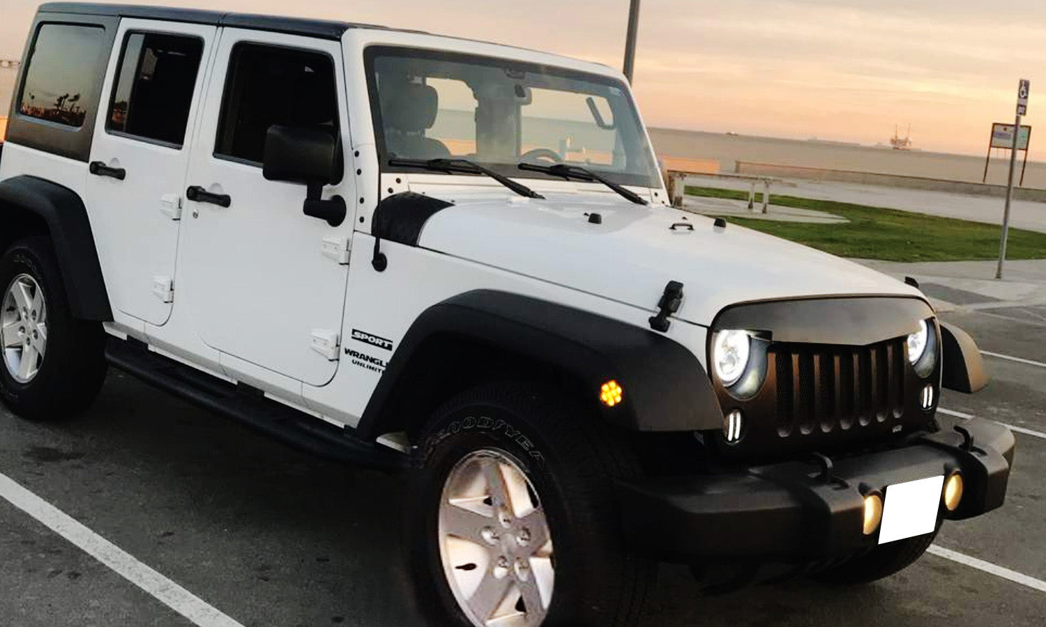 Jeep Wrangler JK Clear Lens LED DRL Turn Signal with LED Sidemarker Combo Kit - Upgrade Headlights for Off-Road Driving & Nighttime Safety