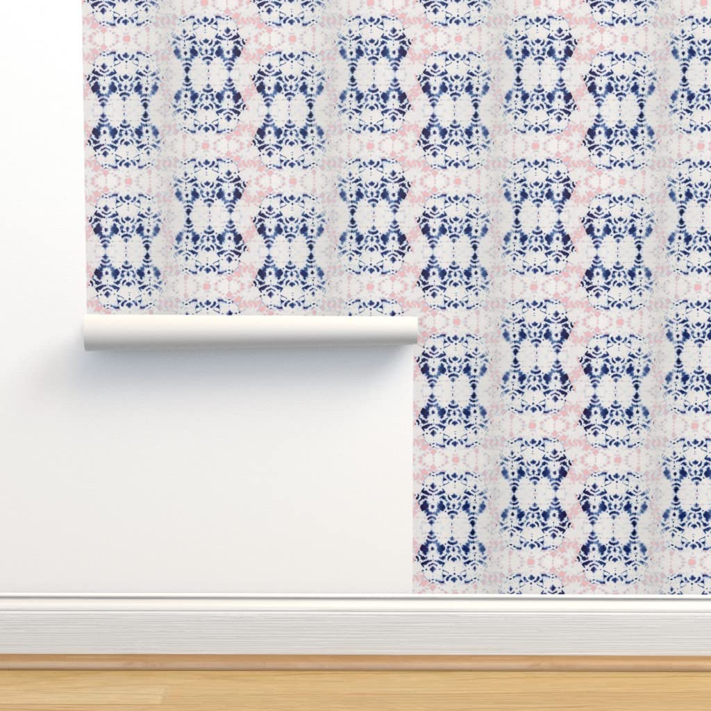 Commercial Grade Wallpaper Swatch - Shibori Pink Indigo Gender Neutral Tie Dye Arabesque Traditional Wallpaper by Spoonflower | Perfect for Nursery, Bedroom & Home Office Decor