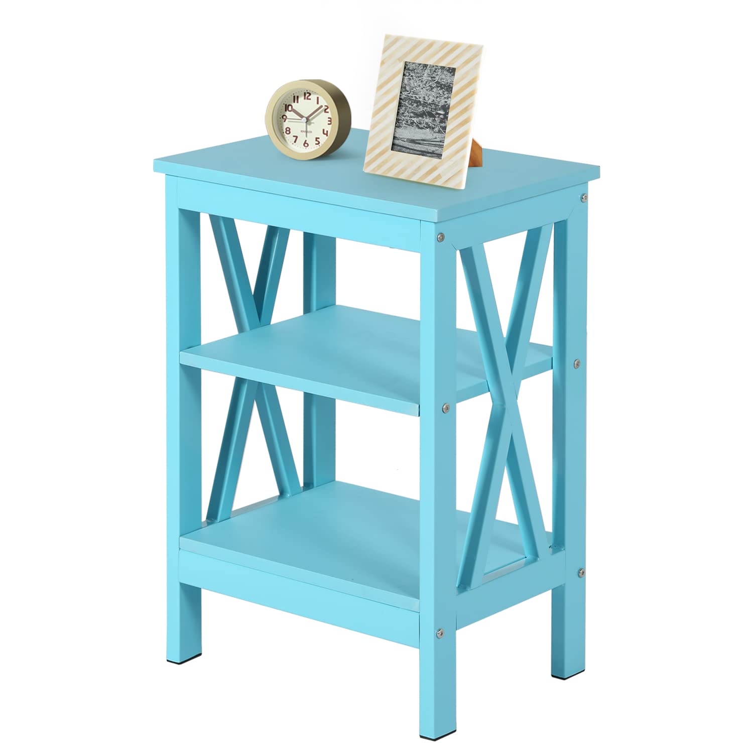 VECELO End Table with Storage Shelf - Nightstand for Living Room & Bedroom, Light Blue - Compact Side Table with Open Shelf for Books, Lamps & Decor (1 Pack) - Perfect for Small Spaces, Apartments & Dorm Rooms