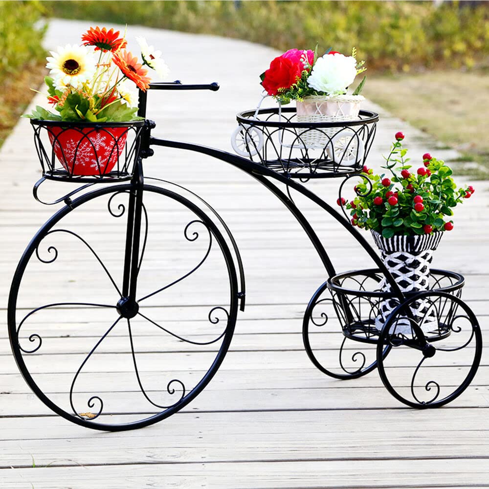 Vintage Metal Bicycle-Shaped Plant Stand - Outdoor Garden Flower Pot Holder for Patio, Balcony & Home Decor