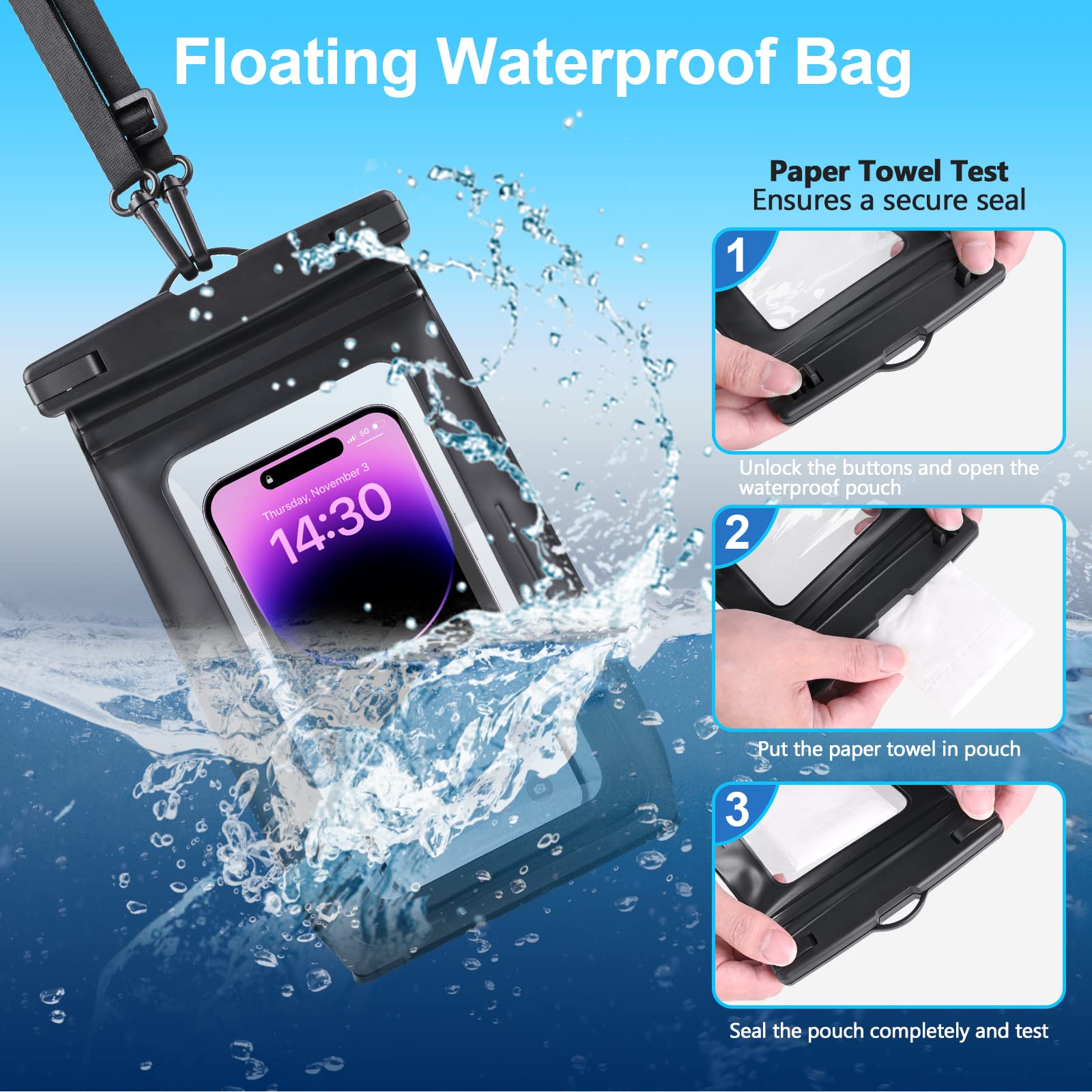 2024 Waterproof Phone Pouch 2 Pack - IPX8 Floating Dry Bag for iPhone 16/15/14/13/12/11 Pro Max & Galaxy S24/S23/S22/S21/S20 (Up to 7