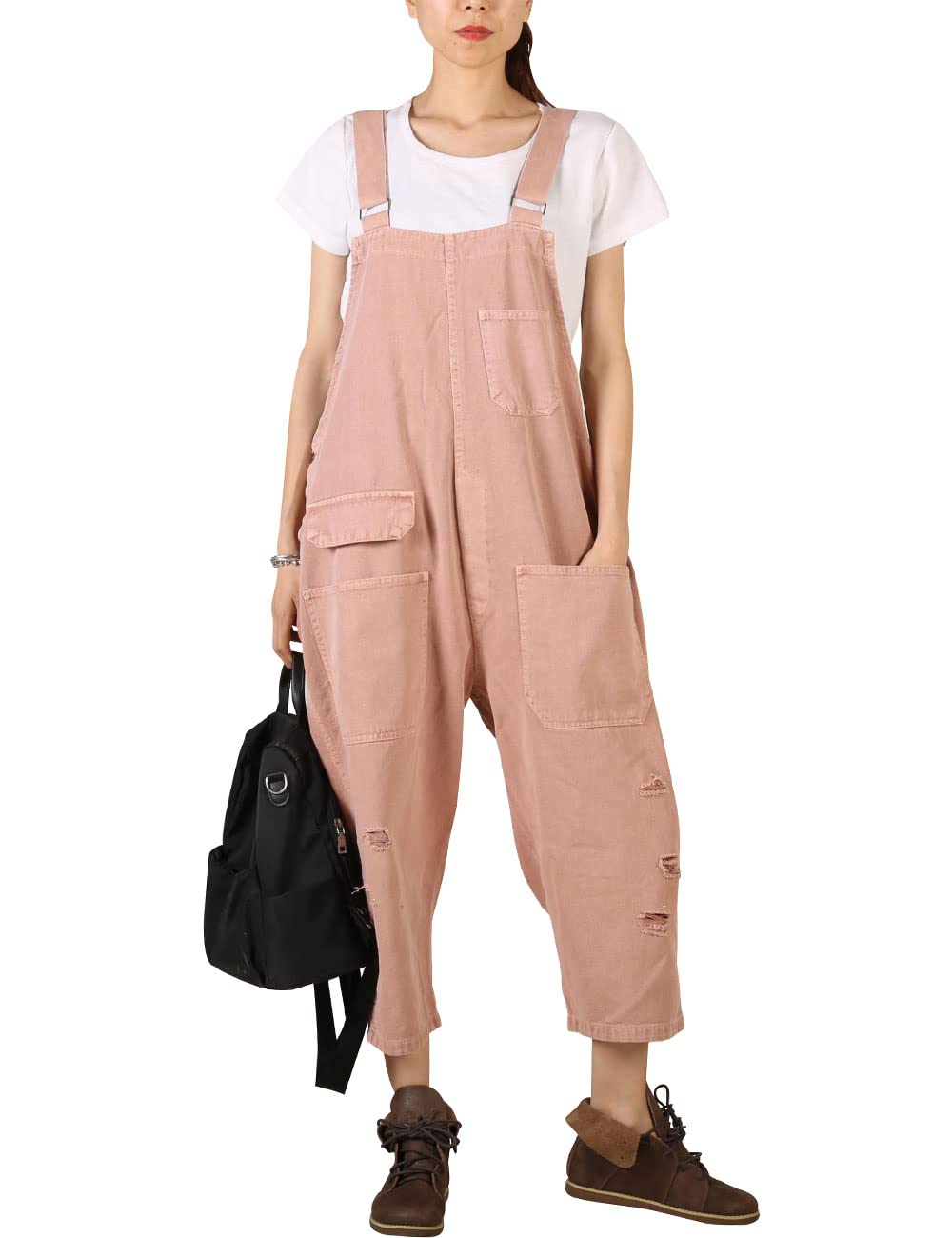 Bifscebn Women's Casual Denim Overalls with Adjustable Straps, Ripped Jeans & Wide Leg - Stylish Jumpsuit with Pockets for Everyday Wear, Outings & Street Fashion