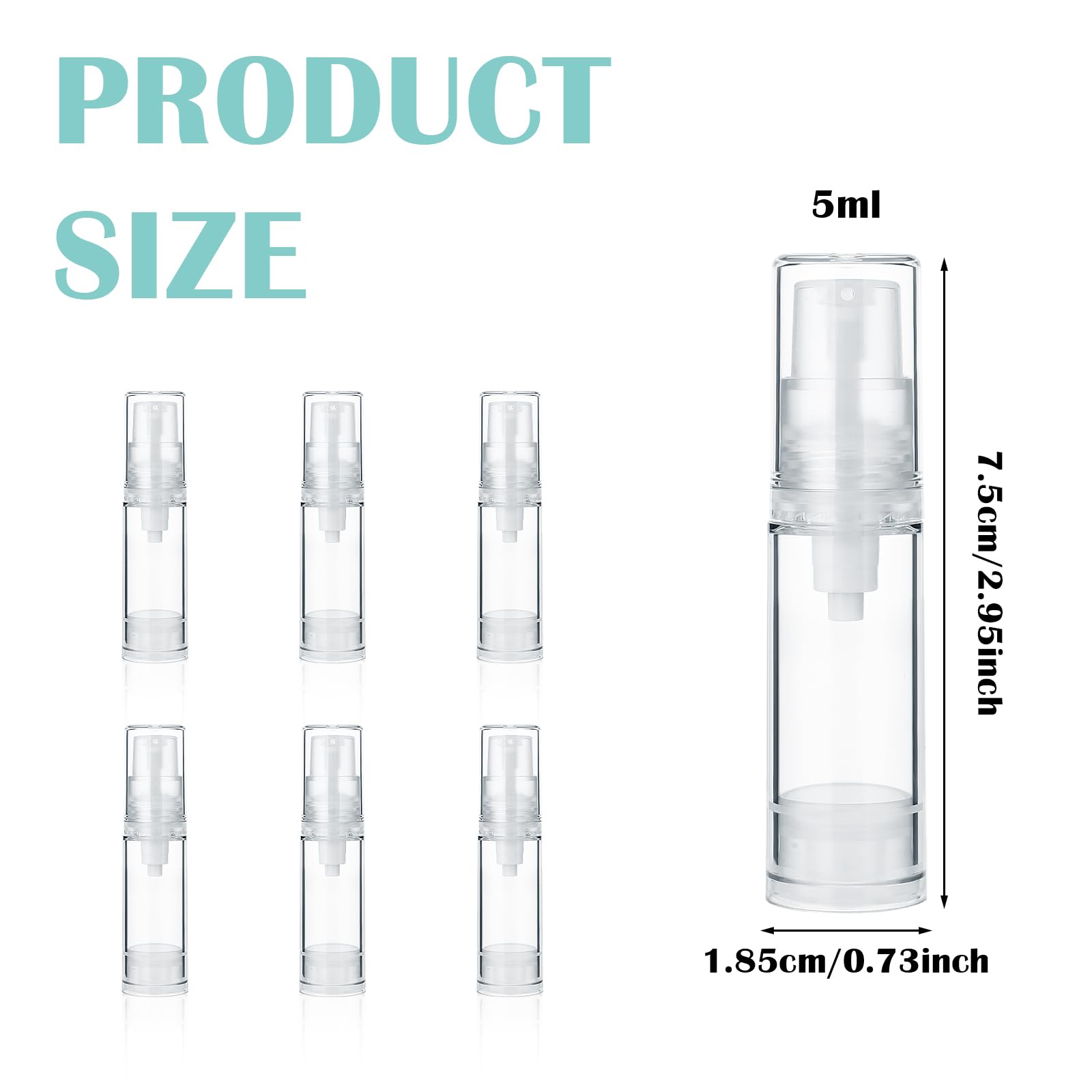 Molain 6-Pack 5ml Vacuum Lotion Bottles - Clear Refillable Airless Pump Containers for Travel, Foundation & Toiletries | Perfect for Mini Skincare, Makeup & Cosmetic Storage On-The-Go