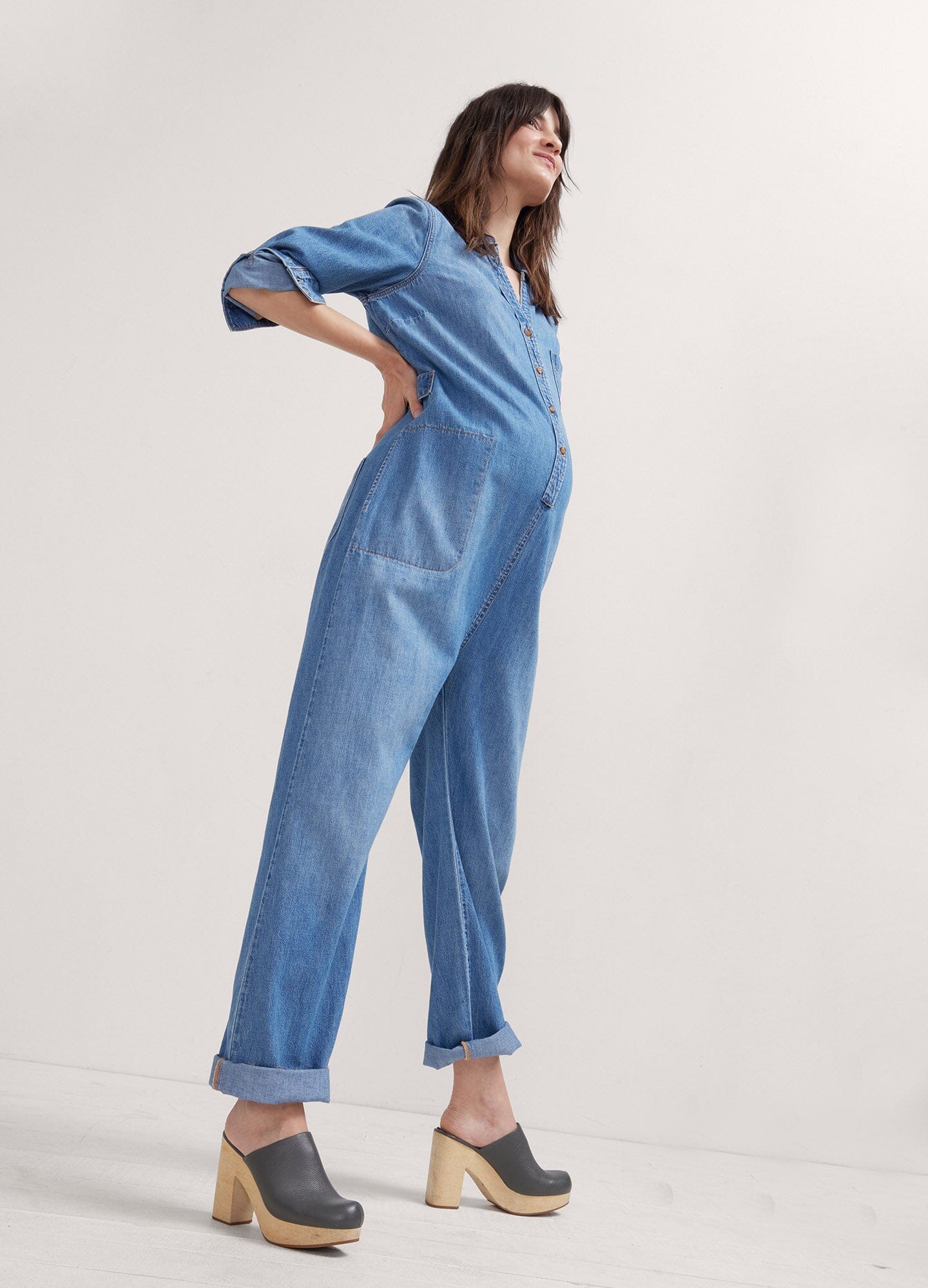 Comfortable Nursing Denim Jumpsuit for Moms - Soft Stretch Maternity Wear for Breastfeeding, Everyday Use & Outings