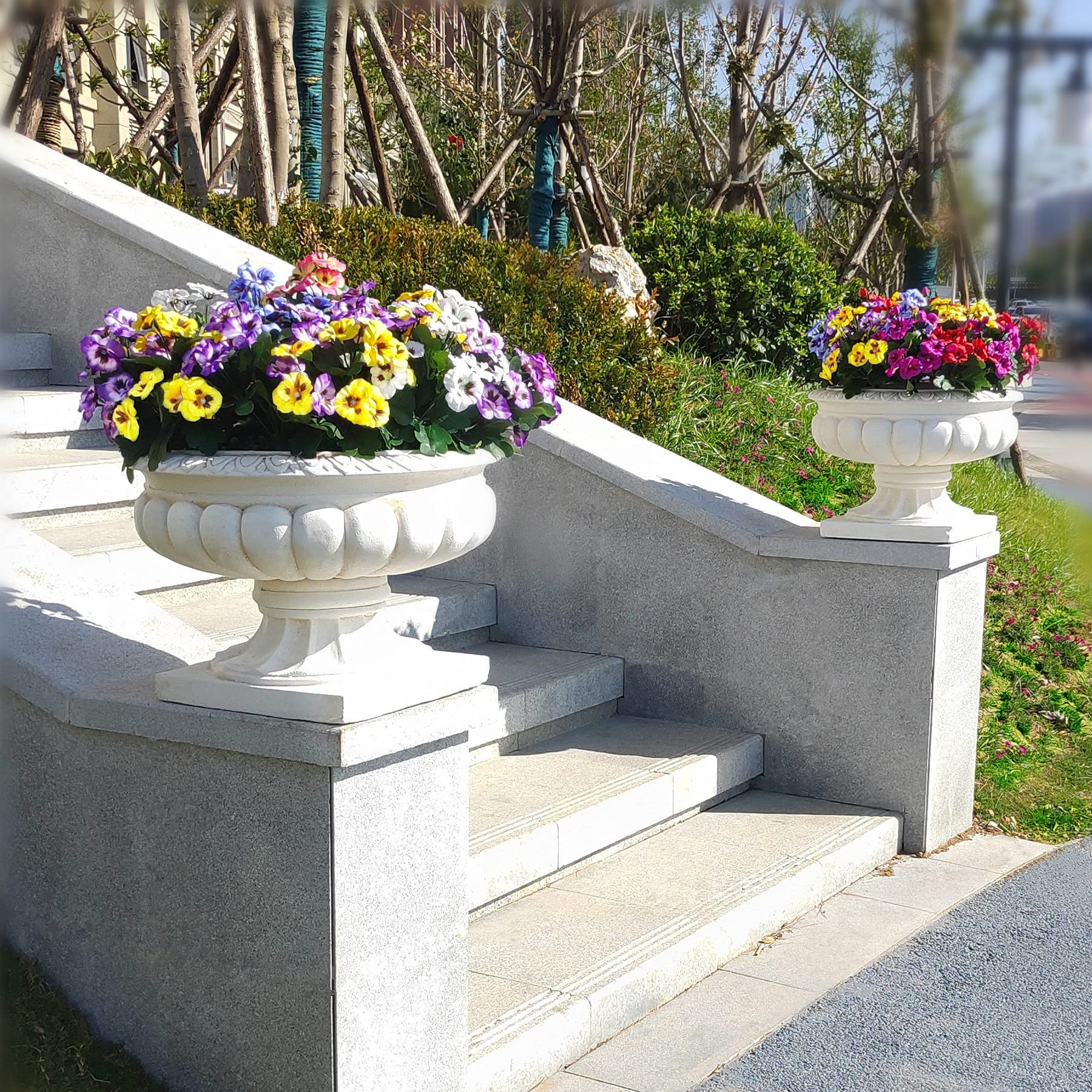 UV Resistant Artificial Pansies Flowers - 11.8 Inch Fake Outdoor Plants, Bulk Plastic Flowers for Garden Decor (8 Pack, Yellow) - Perfect for Porch, Patio, Window Boxes and Landscaping