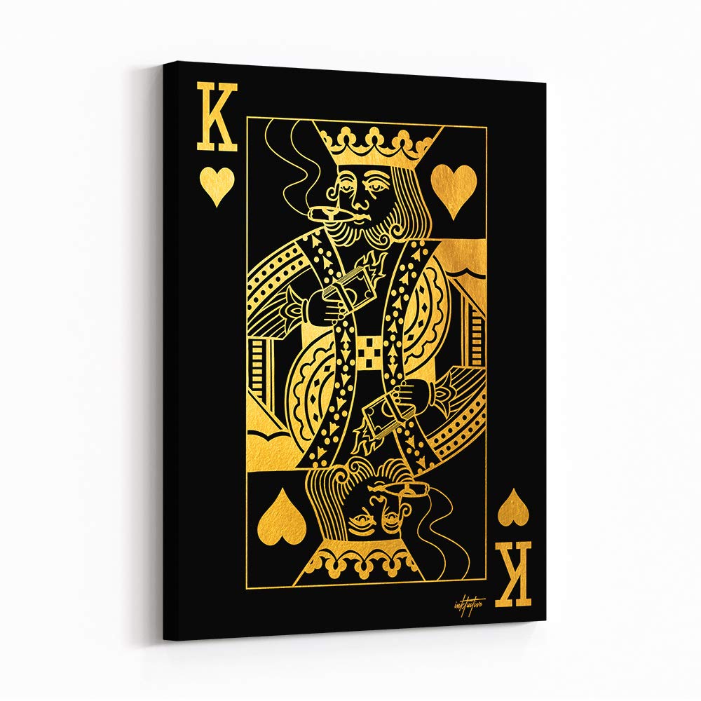 Inktuitive 'King of Hearts’ Gold Inspirational Wall Art Canvas Print | Motivational Playing Cards Décor for Bedroom, Living Room & Office | 40 x 30 Inches | Perfect for Home Decor, Game Room & Gift Ideas
