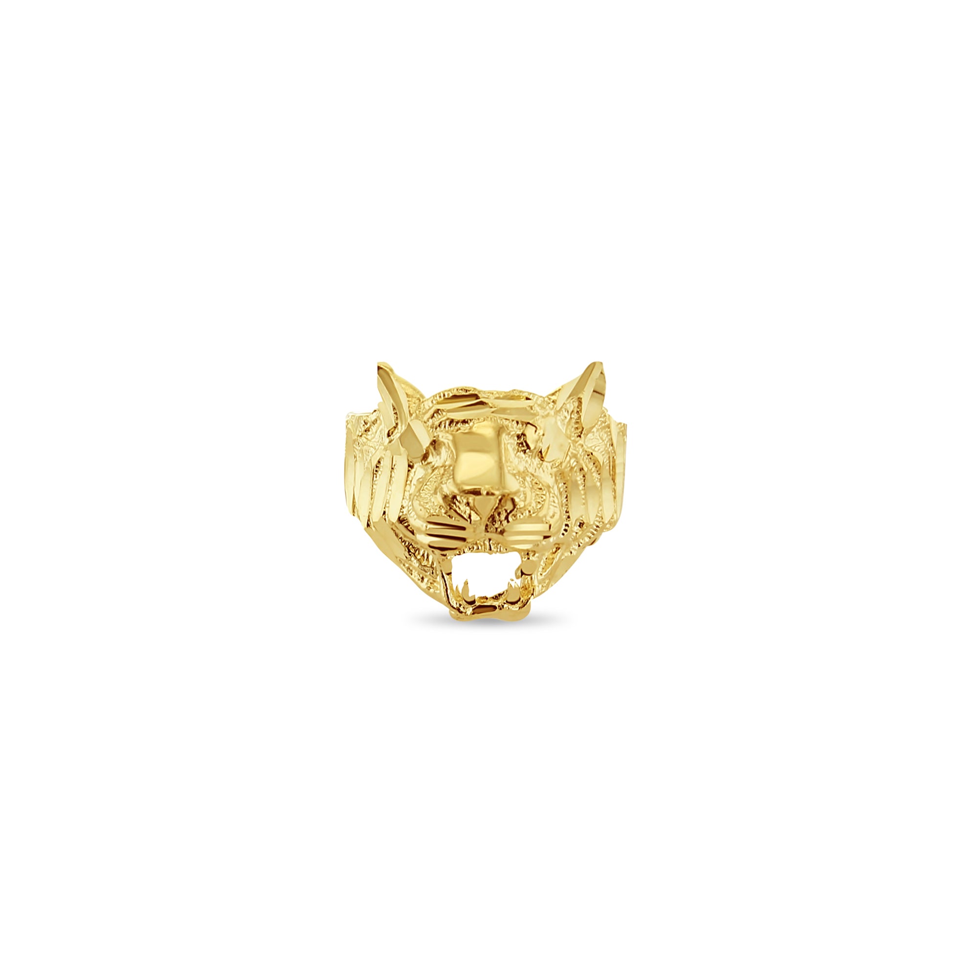 14k Yellow Gold Lion Ring with Diamond Cuts - Elegant Statement Jewelry for Men & Women, Perfect for Gifts, Weddings, and Special Occasions