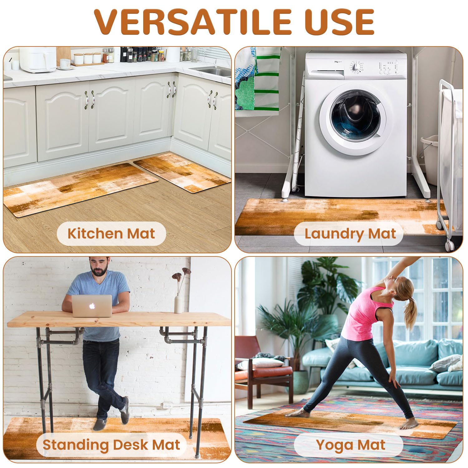 OTOB Kitchen Mats Set of 2 - Non-Slip Waterproof Anti-Fatigue Floor Mats for Kitchen, Office & Laundry Room - Comfortable Standing Mat with Modern Abstract Design - Perfect for Cooking, Dishwashing & Long Work Hours