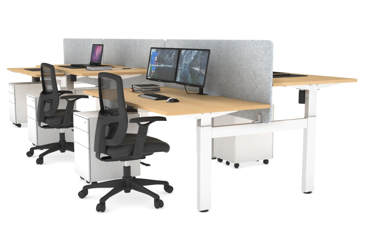 Adjustable 6-Person H Bench Workstation with White Frame - 1400L x 800W, Cable Management Scallop | Perfect for Office, Coworking Spaces & Home Offices