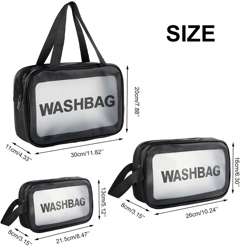 Clear PVC Zipper Cosmetic Travel Bag - Waterproof Toiletry & Makeup Organizer Pouch for Women & Girls (Pack of 3) | Perfect for Air Travel, Gym, Camping & Beach Trips