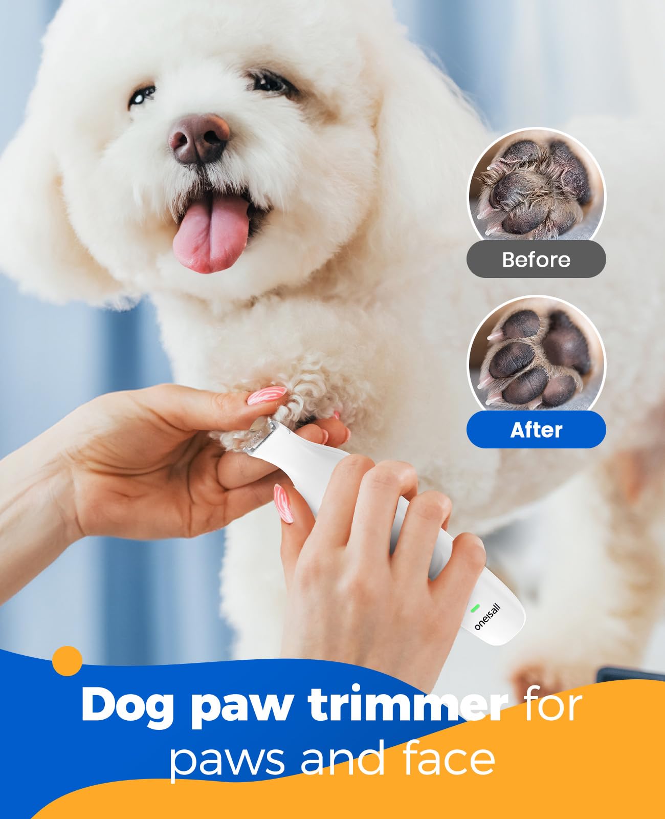 Oneisall 4-in-1 Cordless Dog Grooming Kit - 2-Speed Clippers, Low Noise Paw Trimmer & Rechargeable Quiet Nail Grinder for Dogs and Cats (White) | Perfect for Home Pet Grooming, Professional Trimming & Gentle Nail Care