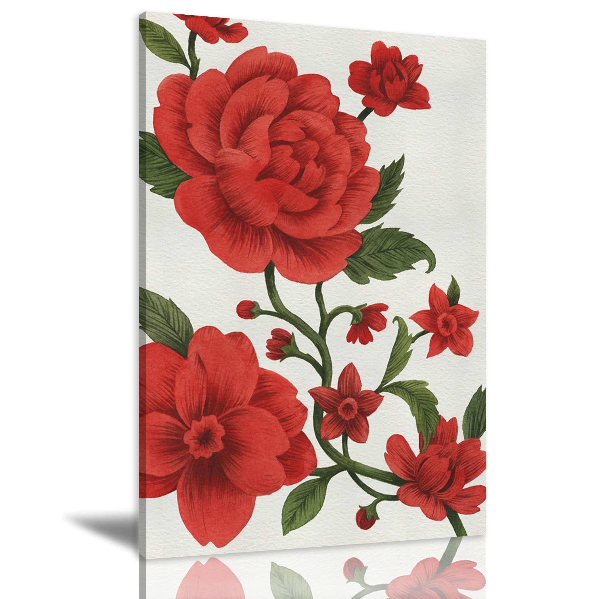 Red Peony Canvas Wall Art - Modern Floral Oil Painting Print, Framed Ready to Hang (20x30 Inch) - Perfect for Living Room, Bedroom & Office Decor