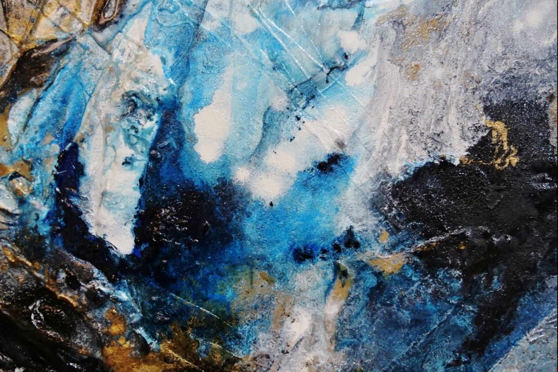 Midnight Atmosphere 190cm x 100cm Black White Blue Textured Abstract Canvas Wall Art - Perfect for Modern Living Room, Bedroom or Office Decor