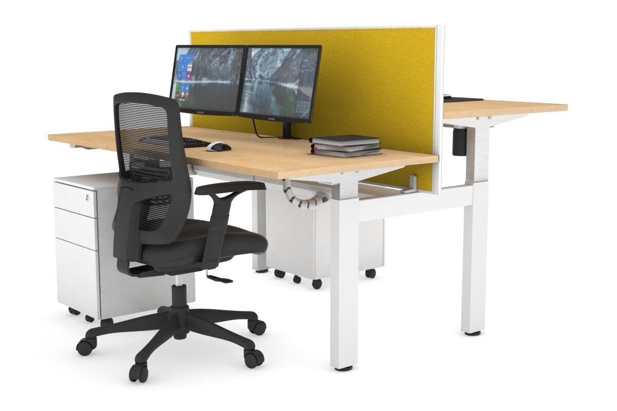 Adjustable Height 2-Person H Bench Workstation - White Frame [1400L x 700W] - Perfect for Office, Home Office, and Collaborative Workspaces
