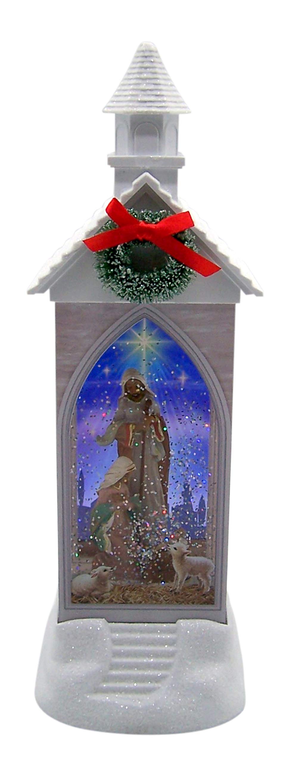 Gerson 12-Inch Lighted Spinning Water Globe Church with Timer - Perfect for Christmas Decorations, Home Décor & Gift Giving